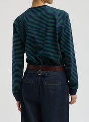 Striped Perfect Unisex Long Sleeve T-Shirt | Tibi Navy/Green Multi