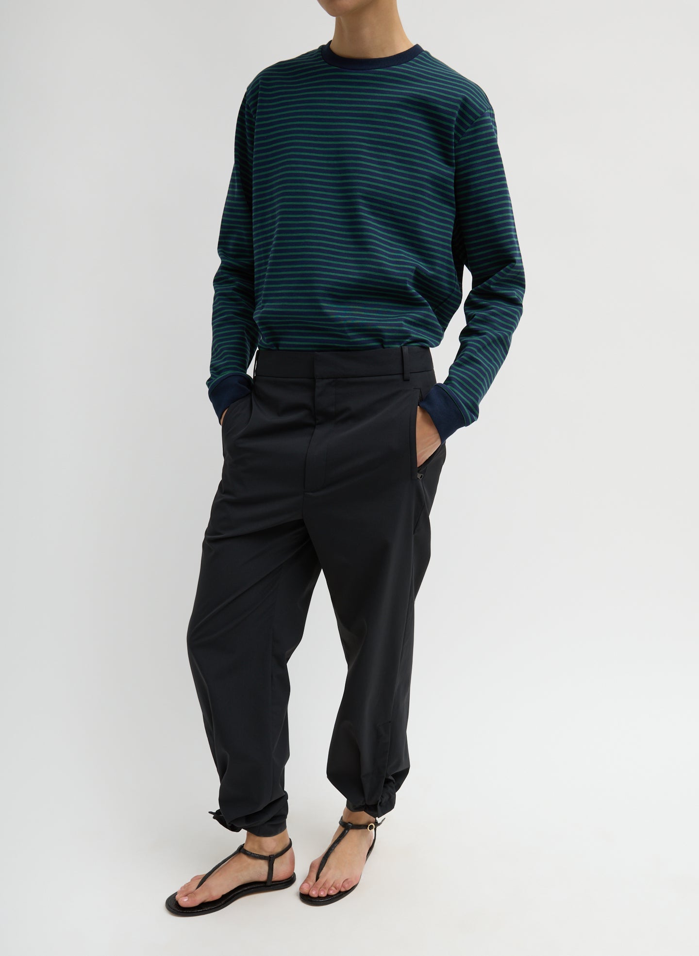 Striped Perfect Unisex Long Sleeve T-Shirt | Tibi Navy/Green Multi
