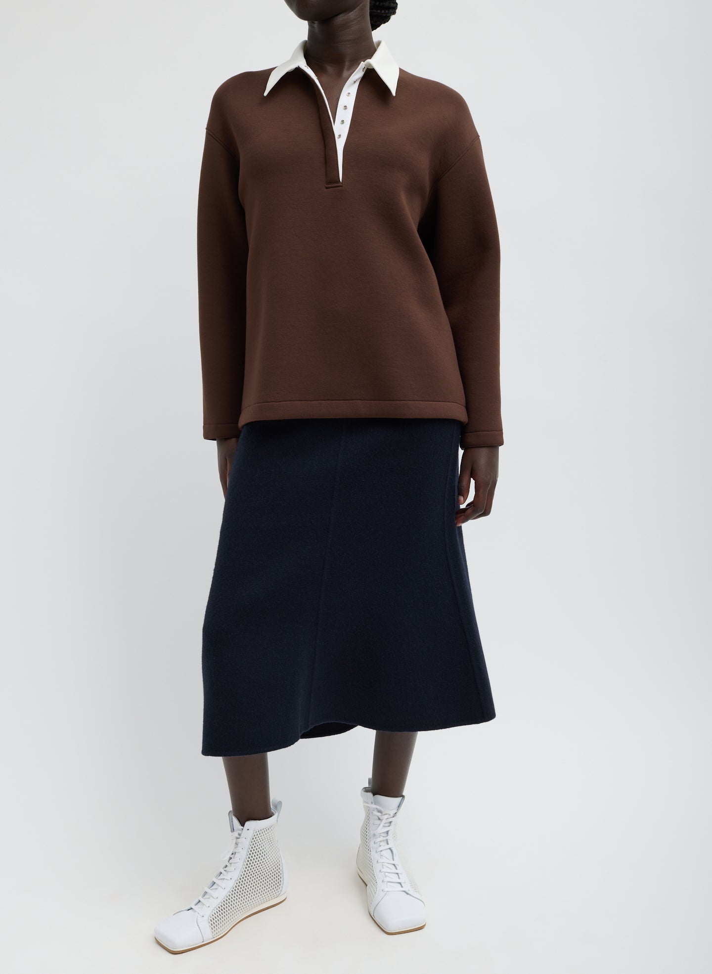 Bonded Viscose Sculpted Polo | Tibi Brown