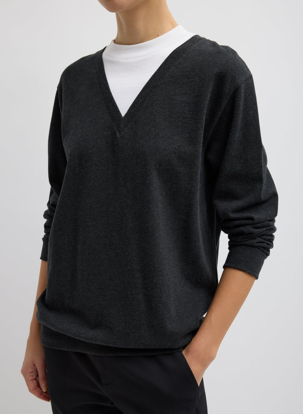 Perfect T-Shirt Trompe L'oeil Top | Tibi Grey Multi