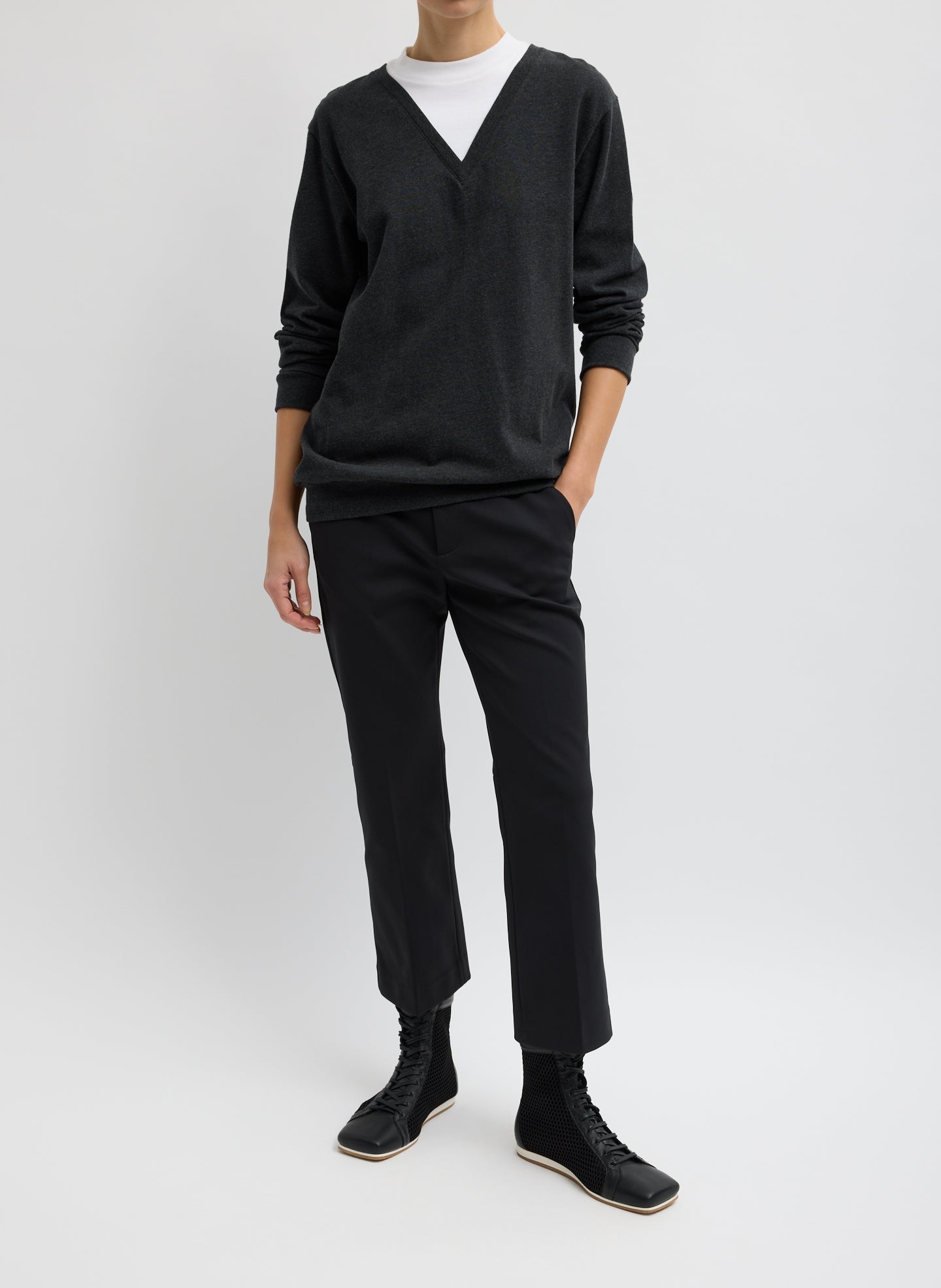 Perfect T-Shirt Trompe L'oeil Top | Tibi Grey Multi