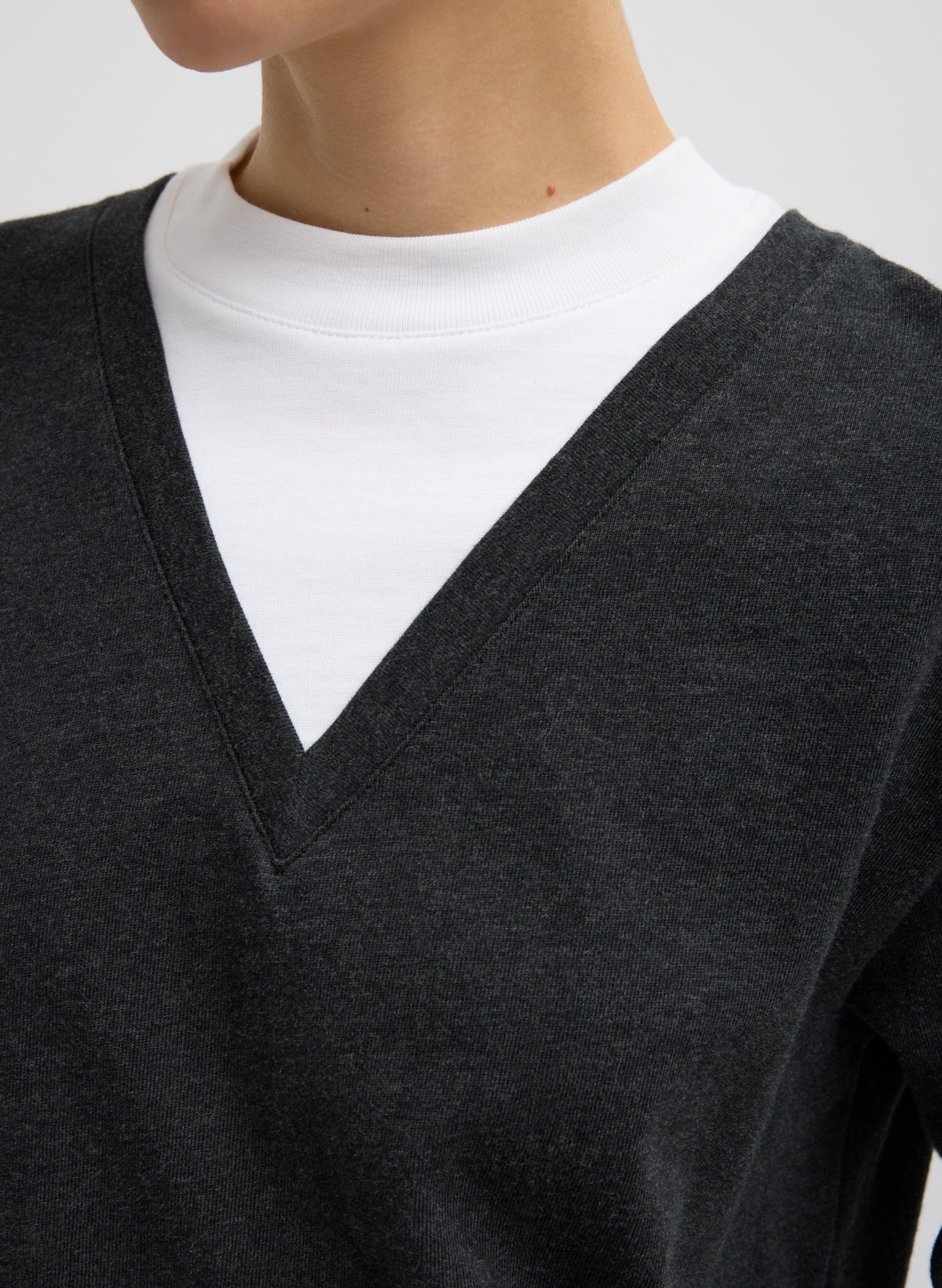 Perfect T-Shirt Trompe L'oeil Top | Tibi Grey Multi