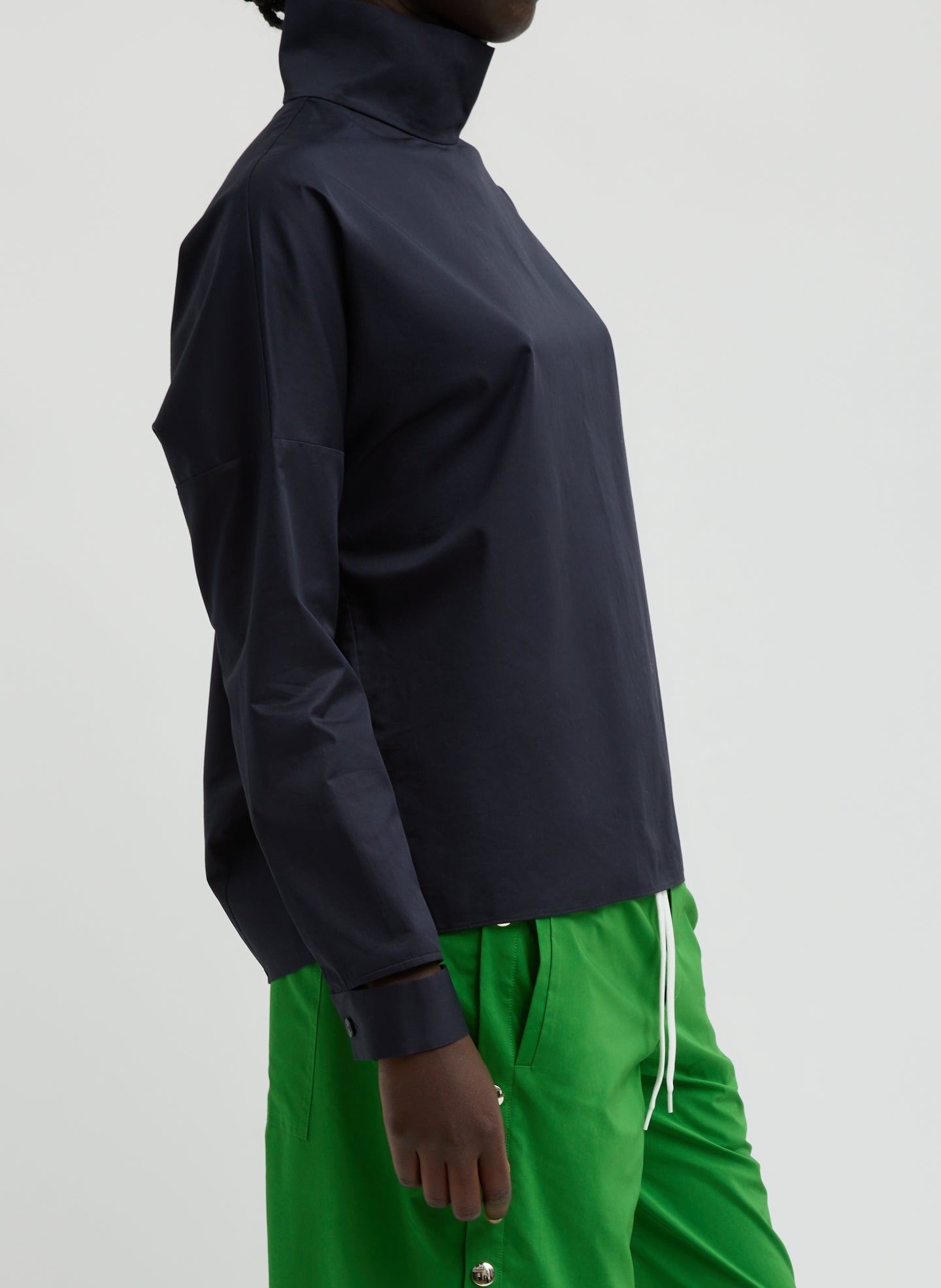 Eco Poplin Funnel Neck Dolman Top | Tibi Dark Navy
