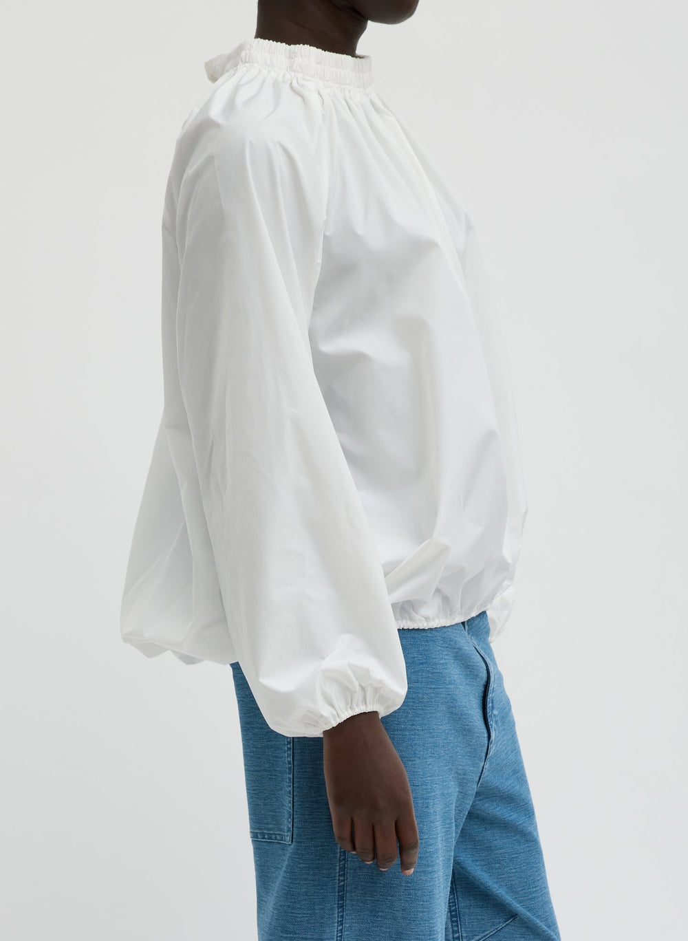 Italian Sporty Nylon Shirred Anorak Top | Tibi White