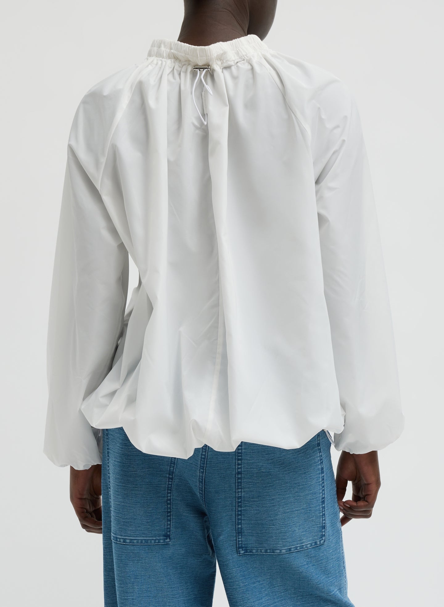Italian Sporty Nylon Shirred Anorak Top | Tibi White