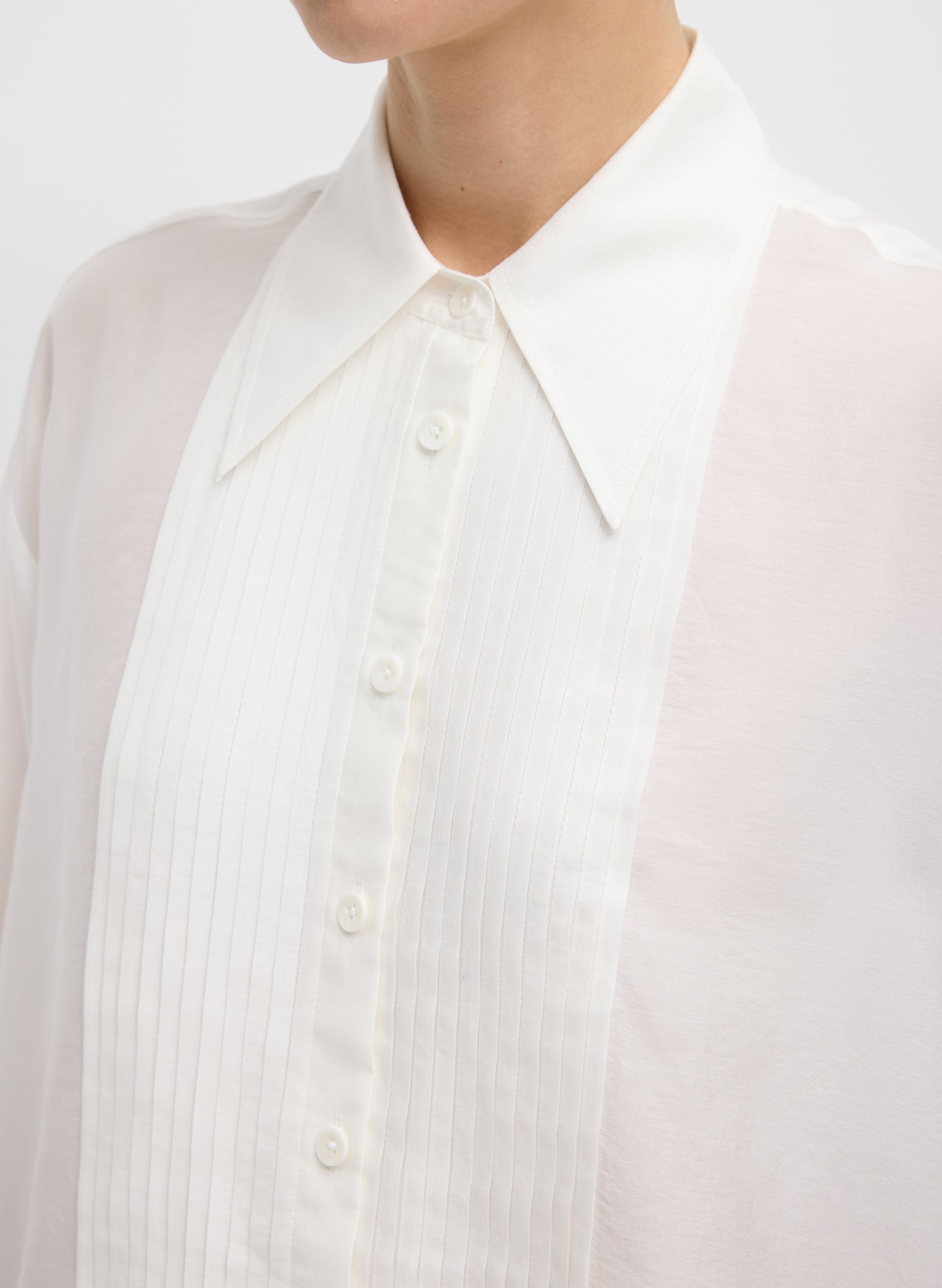 Silk Voile Easy Pintucked Shirt | Tibi Ivory