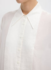 Silk Voile Easy Pintucked Shirt | Tibi Ivory