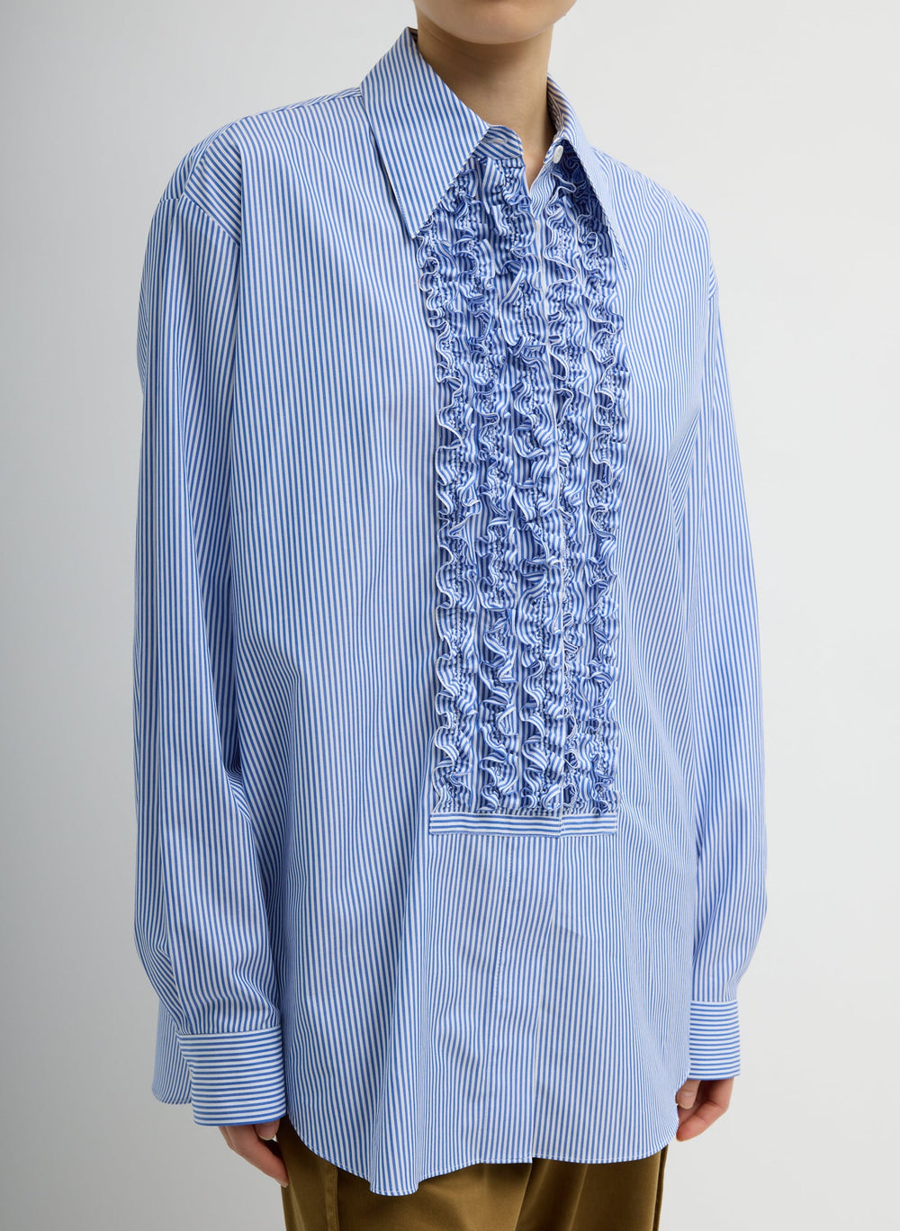 Striped Shirting Easy Tuxedo Shirt | Tibi Blue Multi