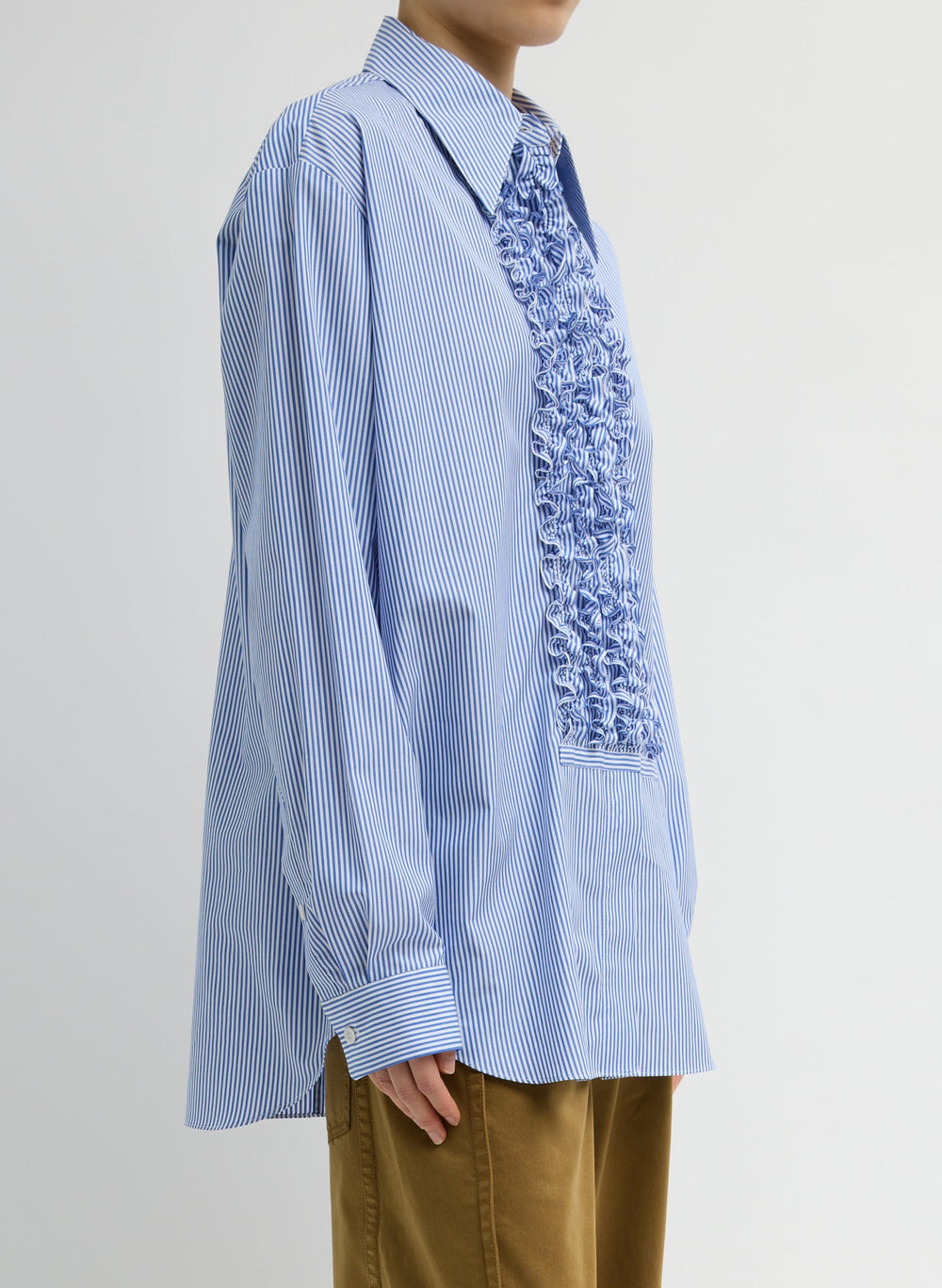 Striped Shirting Easy Tuxedo Shirt | Tibi Blue Multi