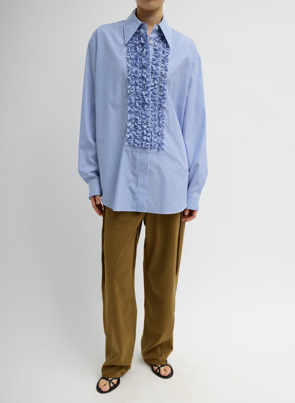 Striped Shirting Easy Tuxedo Shirt | Tibi Blue Multi