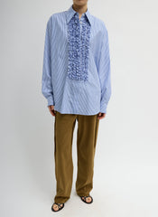 Striped Shirting Easy Tuxedo Shirt | Tibi Blue Multi