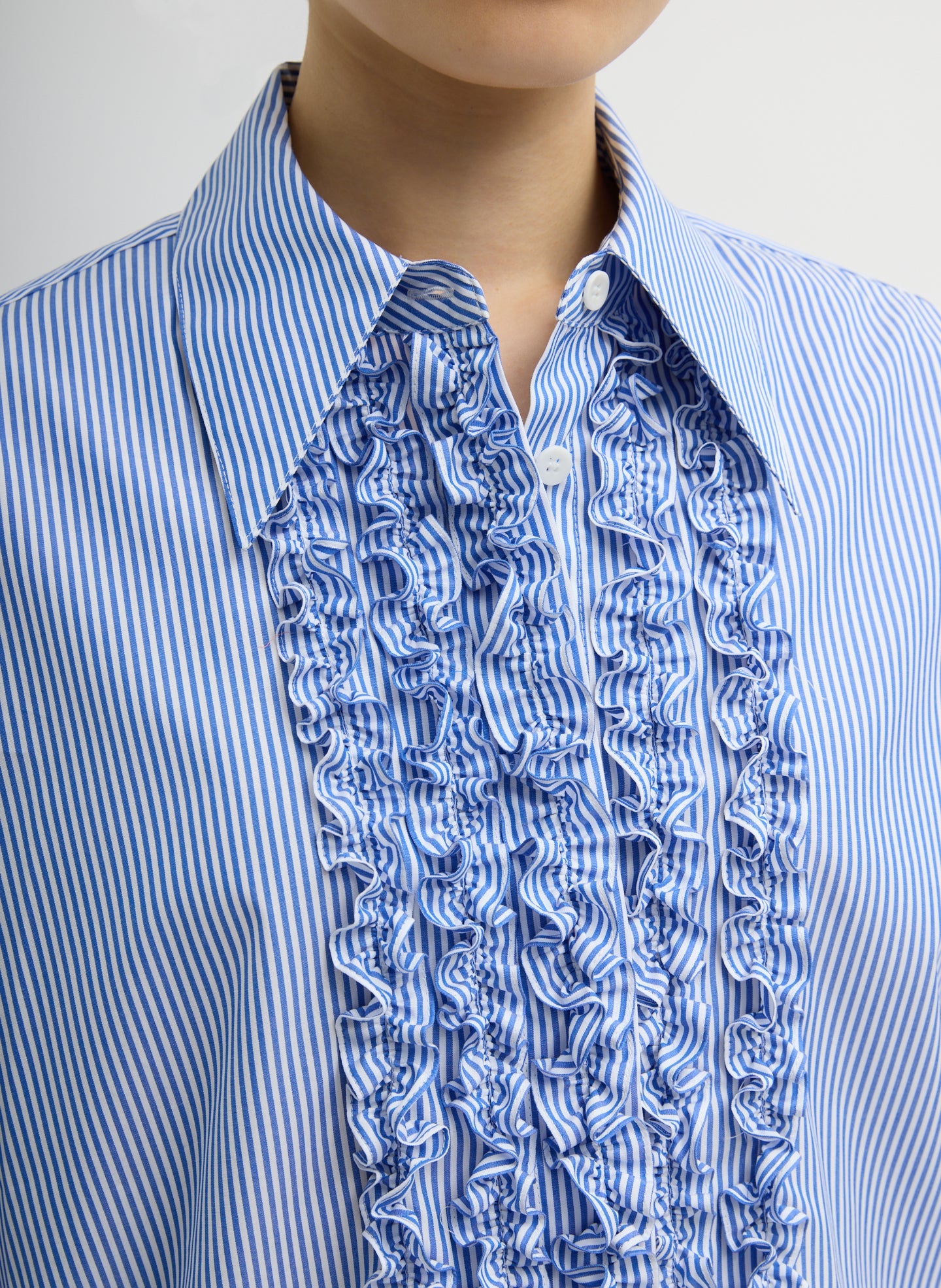 Striped Shirting Easy Tuxedo Shirt | Tibi Blue Multi