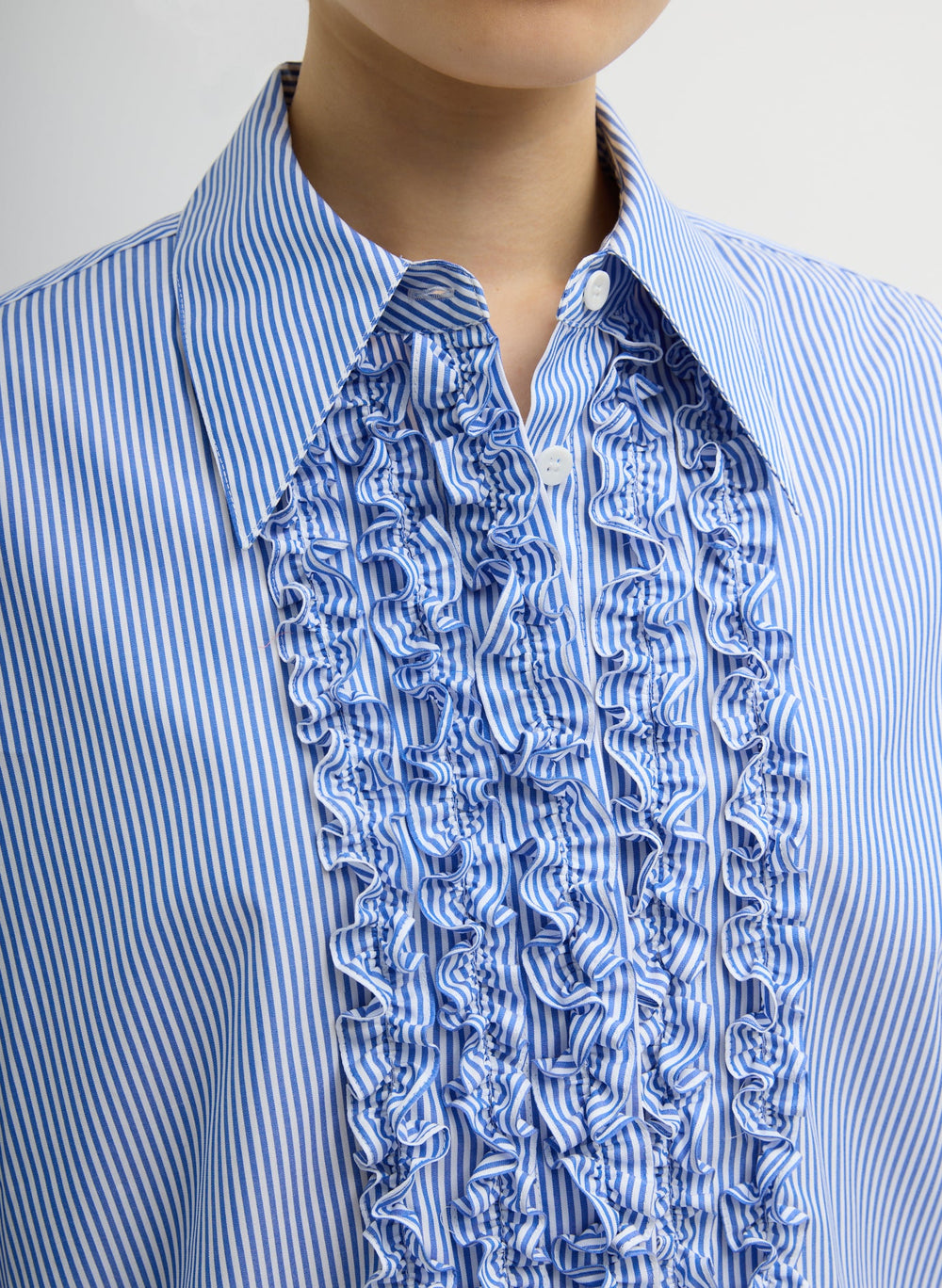 Striped Shirting Easy Tuxedo Shirt | Tibi Blue Multi
