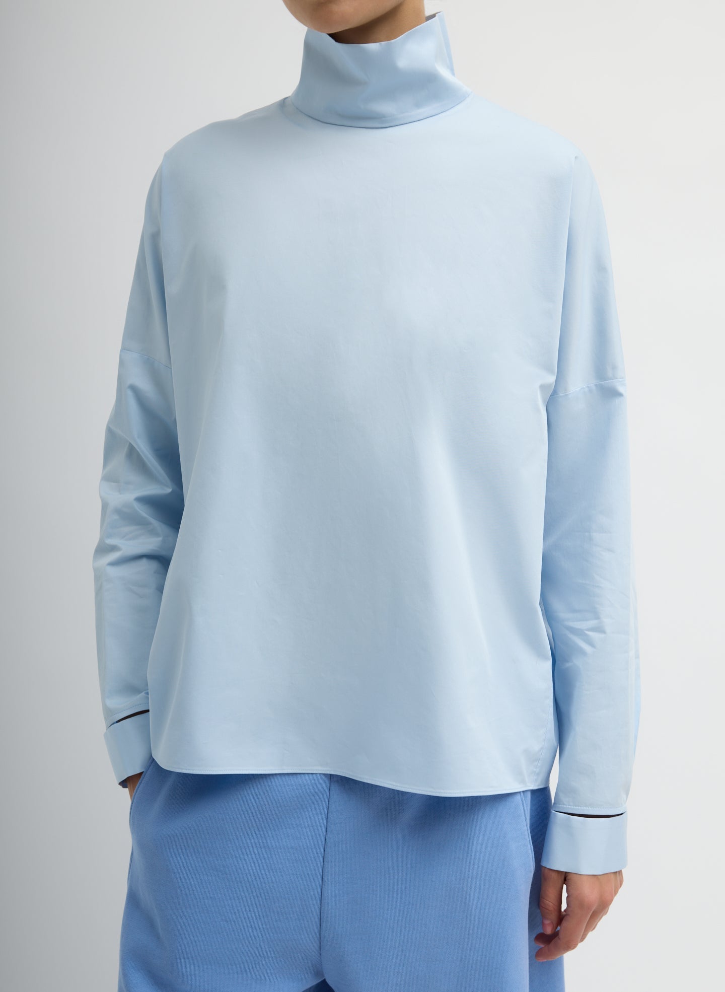 Eco Poplin Funnel Neck Dolman Top | Tibi Chambray Blue