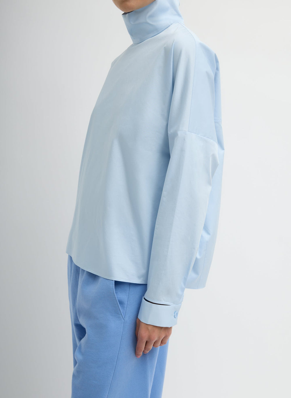 Eco Poplin Funnel Neck Dolman Top | Tibi Chambray Blue
