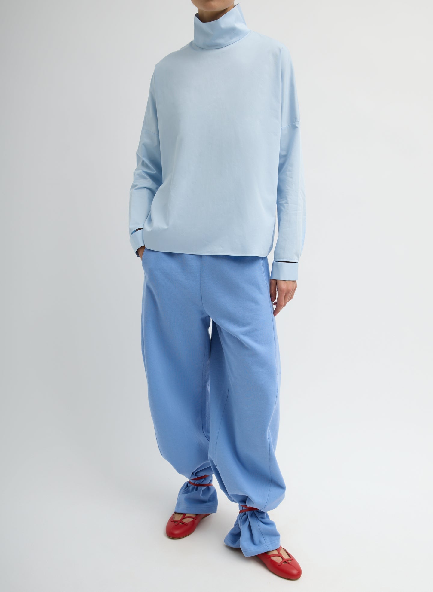 Eco Poplin Funnel Neck Dolman Top | Tibi Chambray Blue