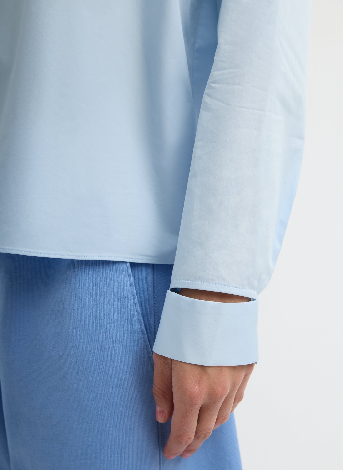 Eco Poplin Funnel Neck Dolman Top | Tibi Chambray Blue