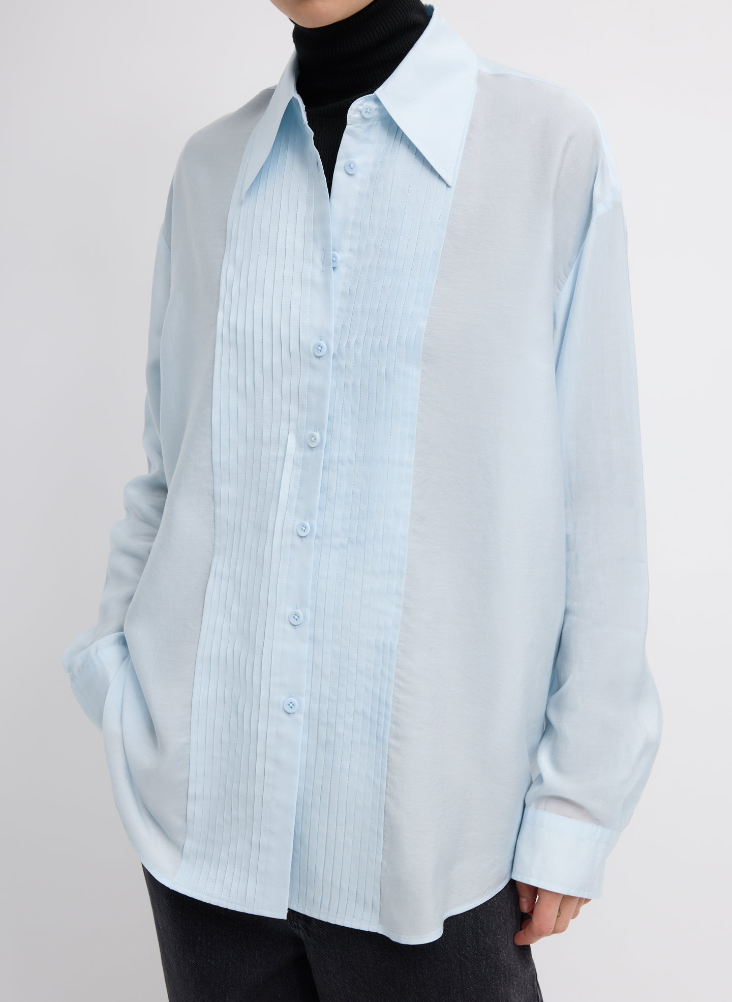 Silk Voile Easy Pintucked Shirt | Tibi Ice Blue