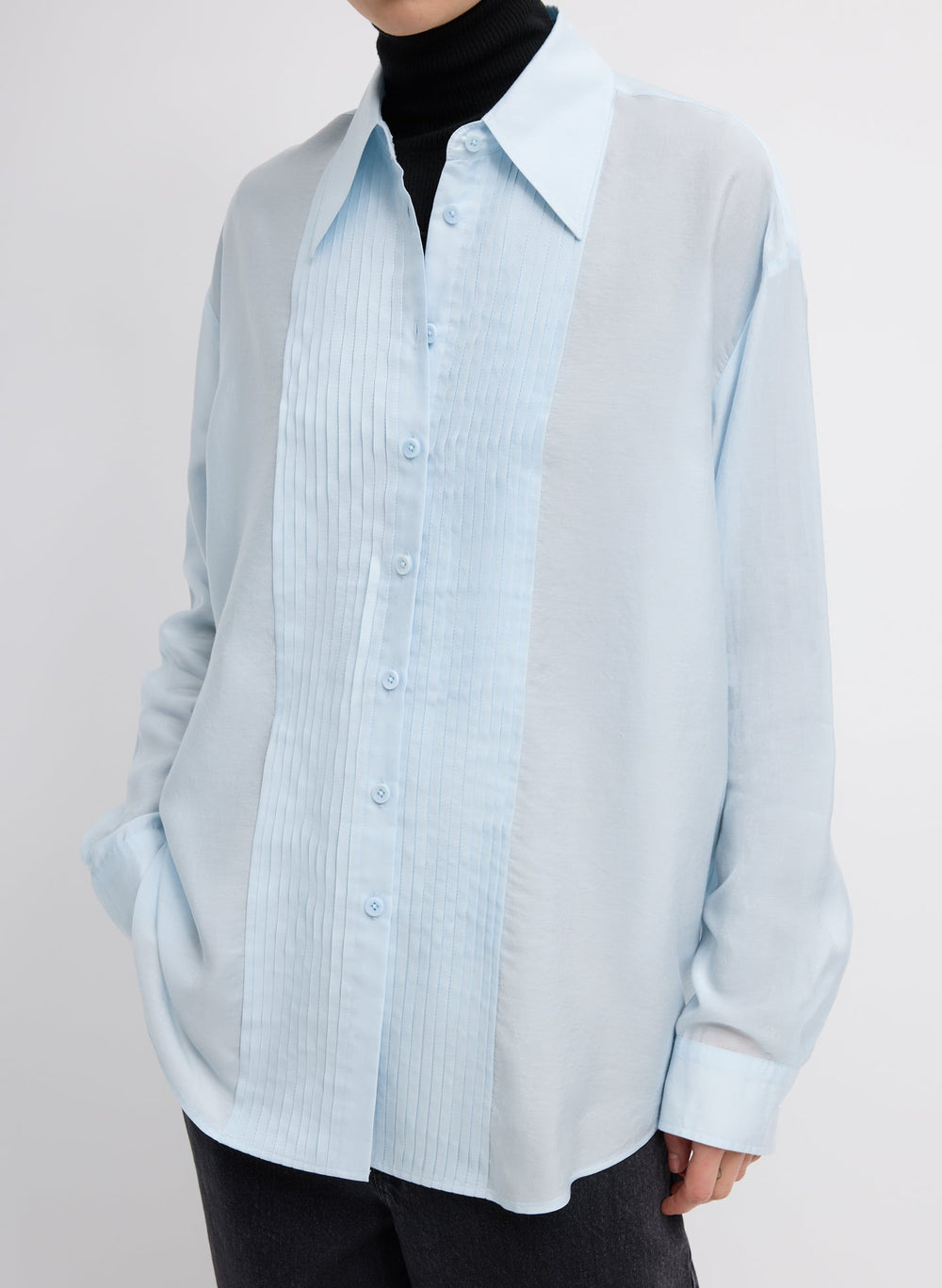 Silk Voile Easy Pintucked Shirt | Tibi Ice Blue