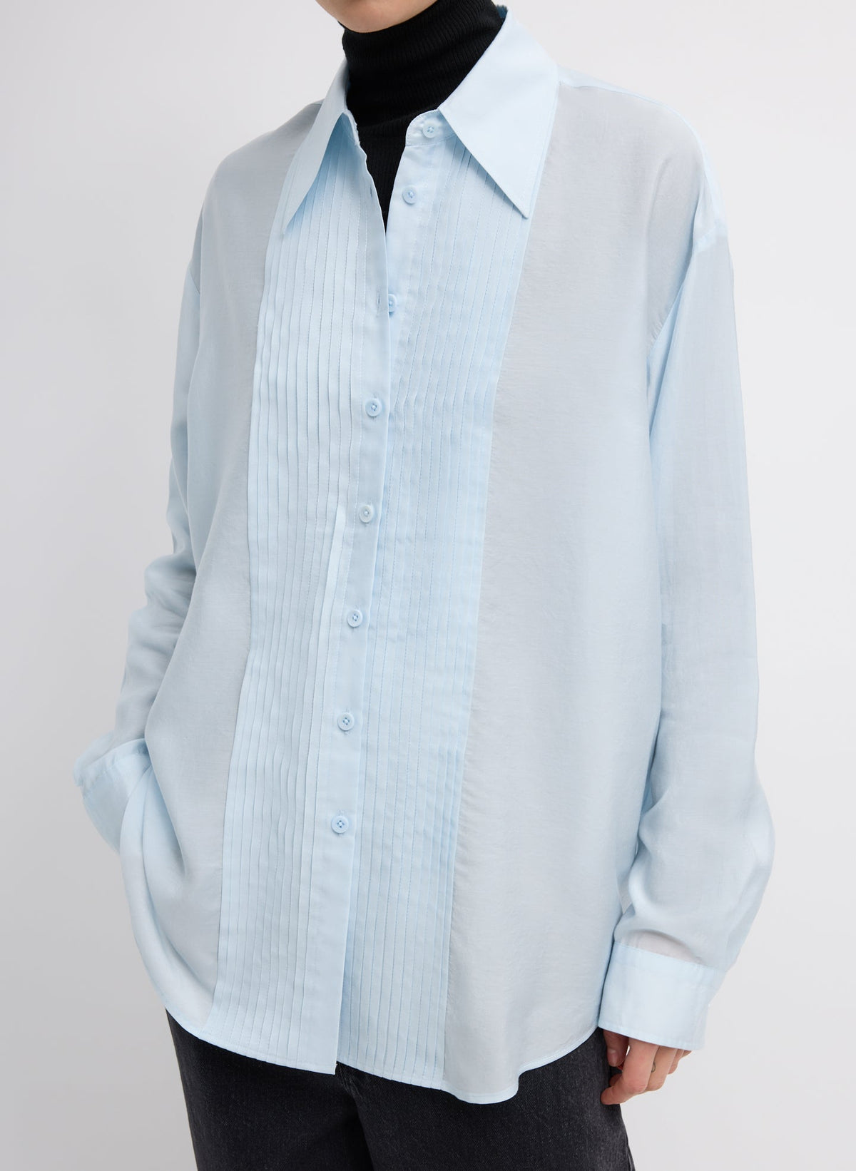 Silk Voile Easy Pintucked Shirt | Tibi Ice Blue