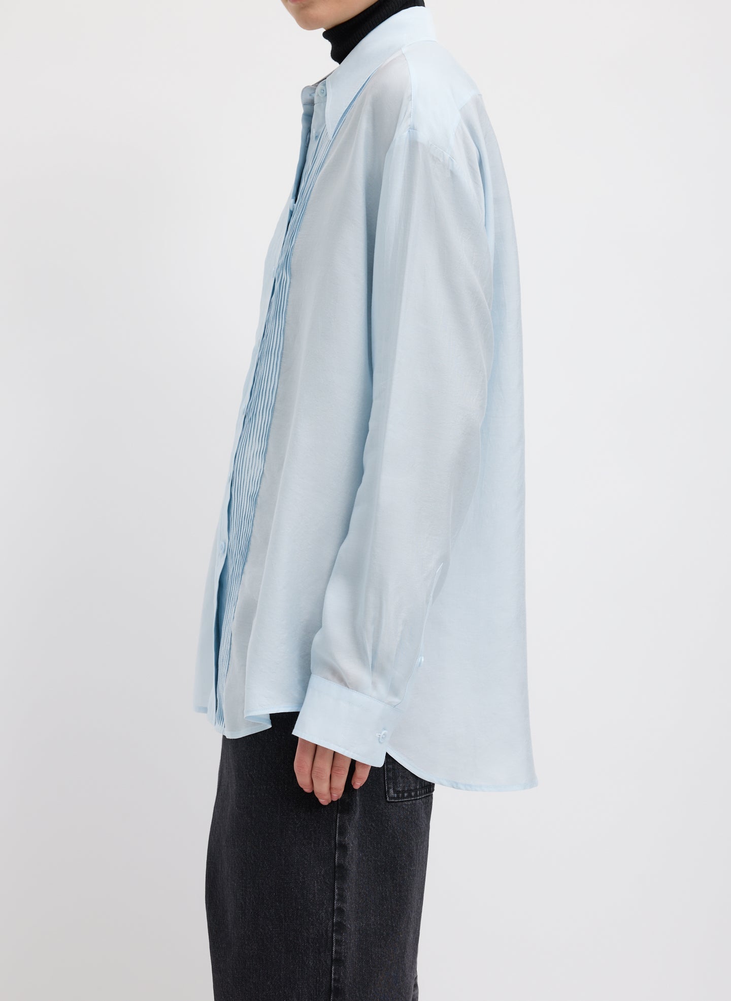 Silk Voile Easy Pintucked Shirt | Tibi Ice Blue