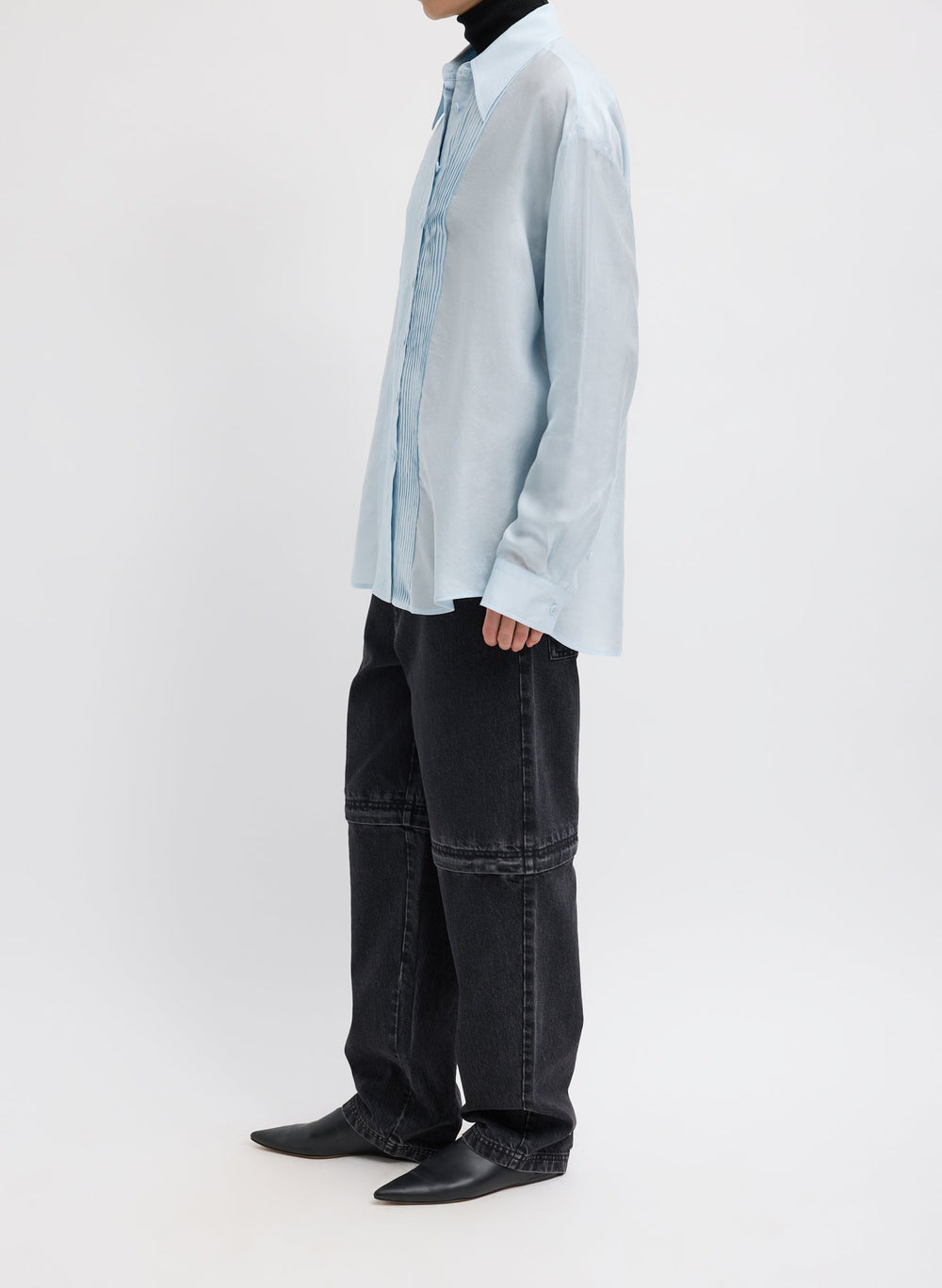 Silk Voile Easy Pintucked Shirt | Tibi Ice Blue