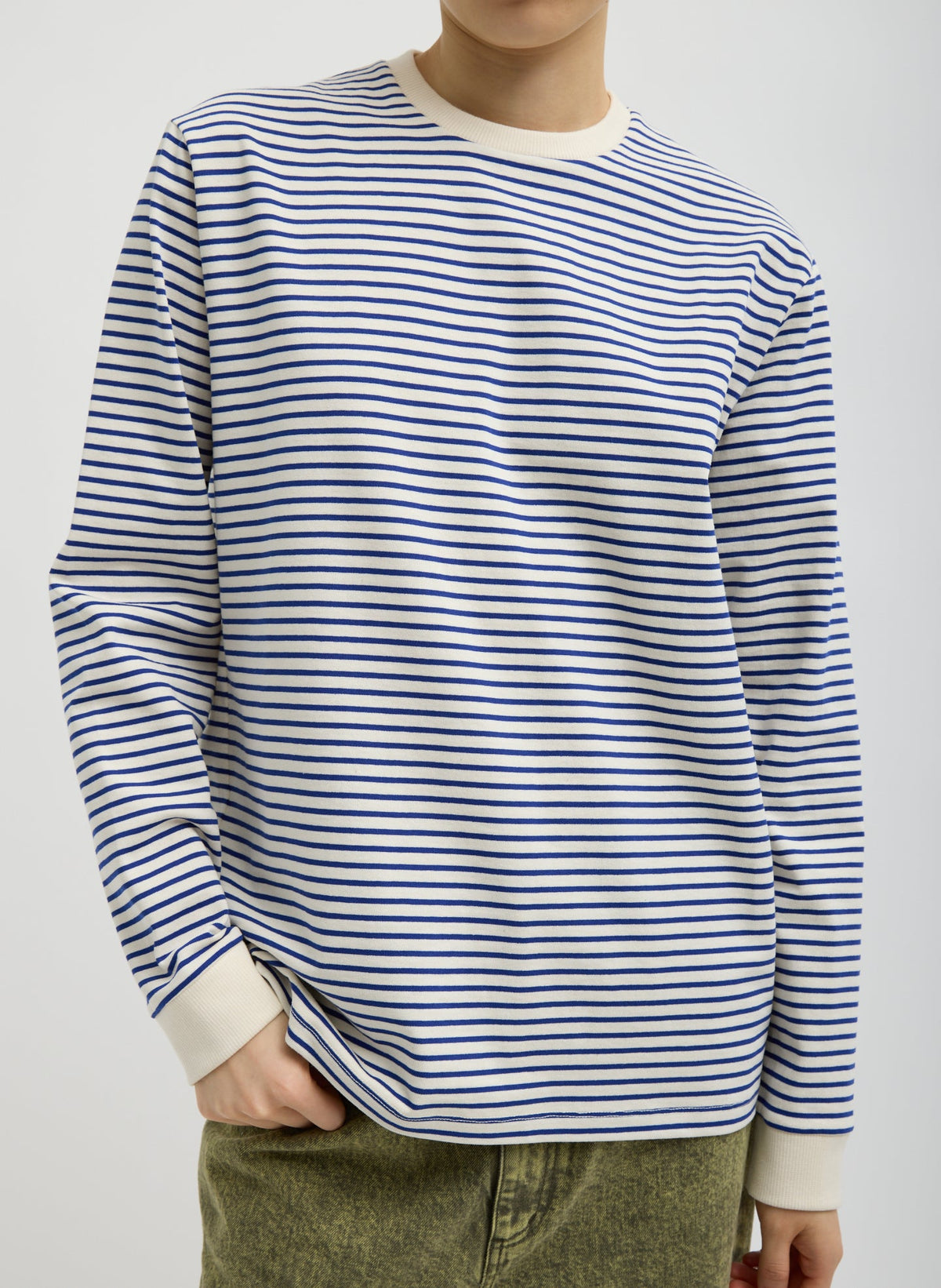 Striped Perfect Unisex Long Sleeve T-Shirt | Tibi Blue/White Multi