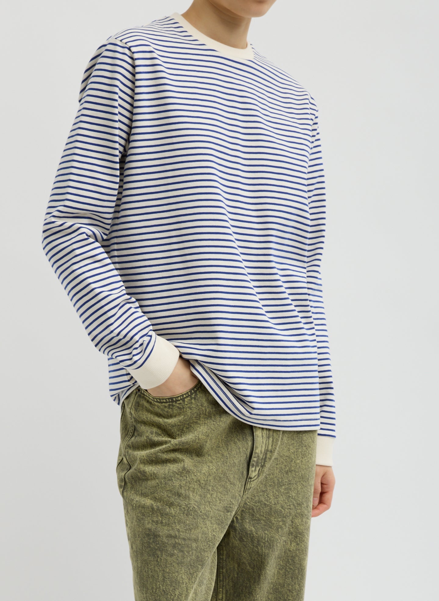 Striped Perfect Unisex Long Sleeve T-Shirt | Tibi Blue/White Multi