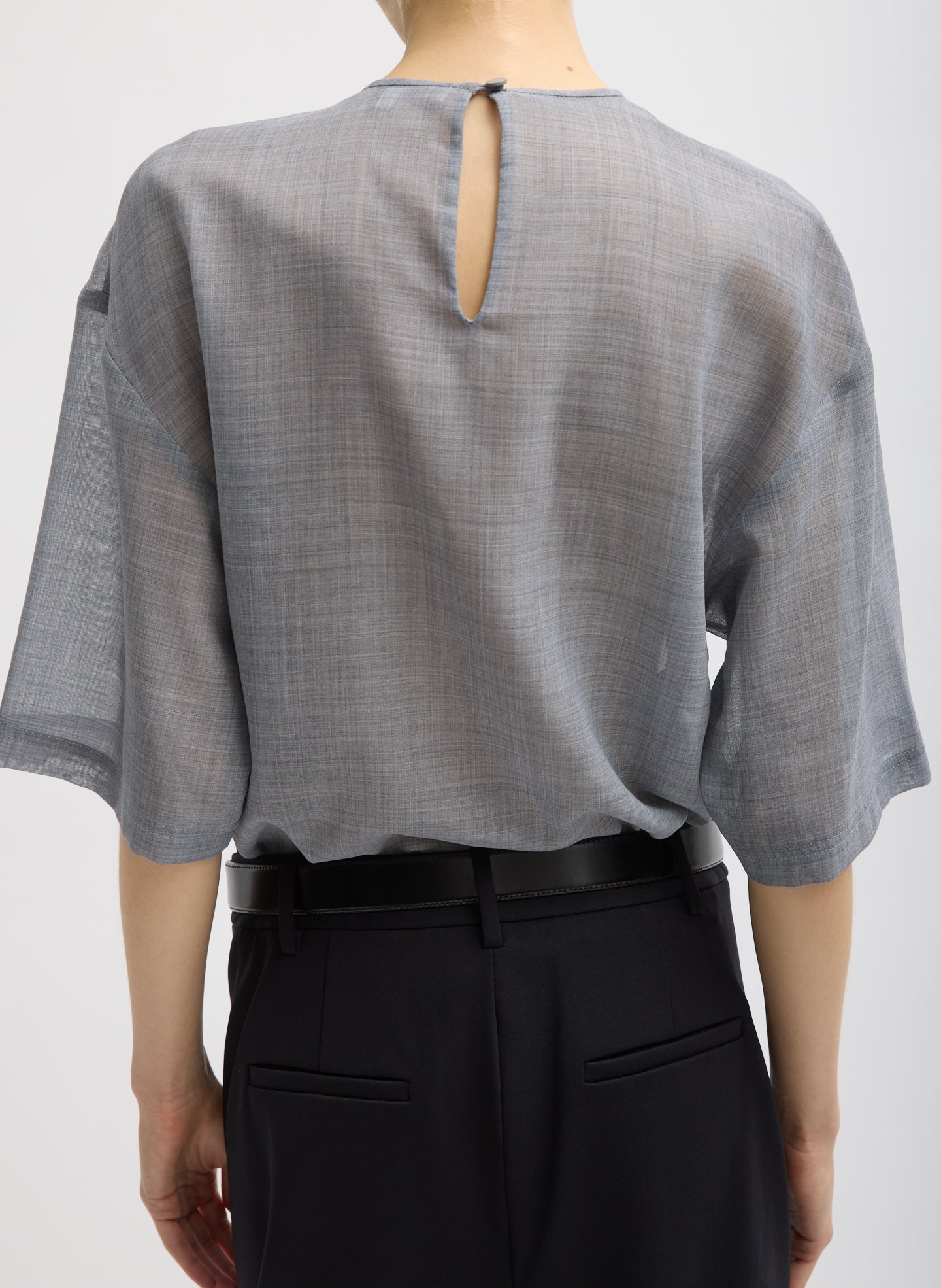 Sheer Wool Gauze Easy T-Shirt | Tibi Heather Grey
