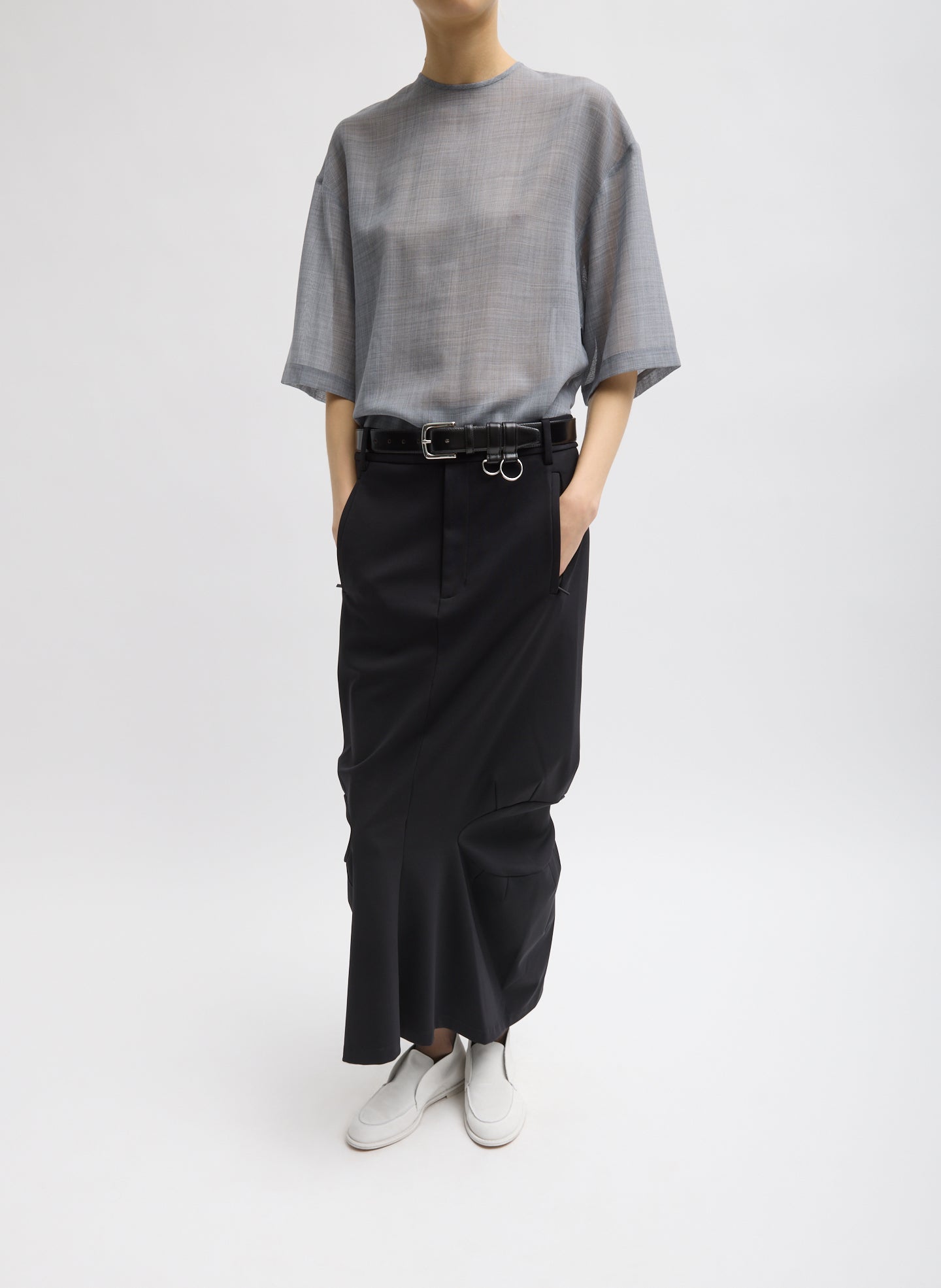 Sheer Wool Gauze Easy T-Shirt | Tibi Heather Grey