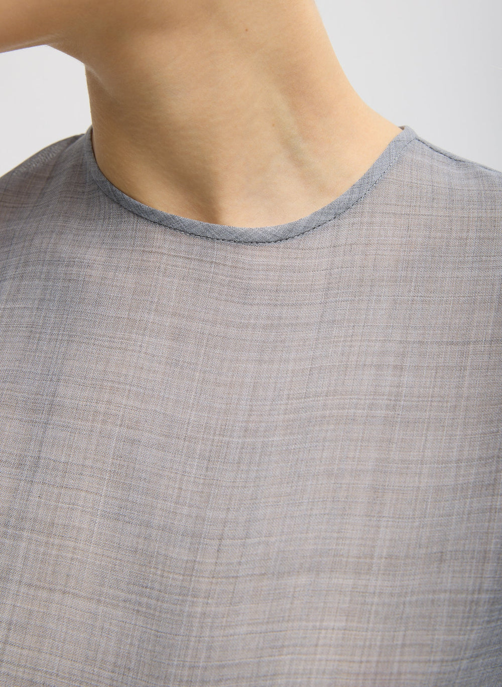 Sheer Wool Gauze Easy T-Shirt | Tibi Heather Grey