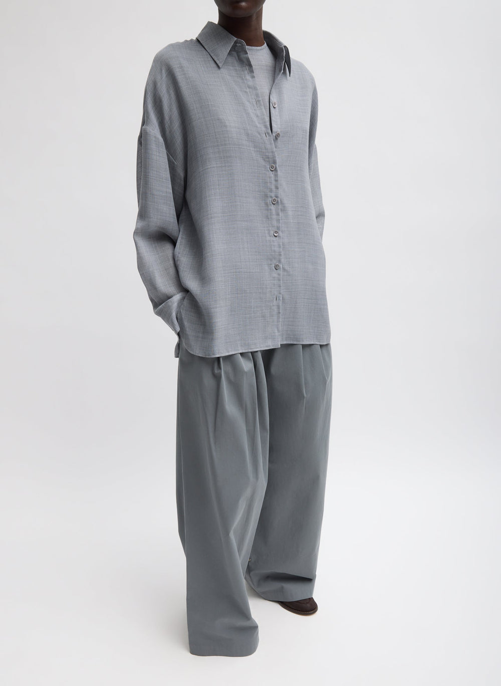 Sheer Wool Gauze Oversized Shirt | Tibi Heather Grey