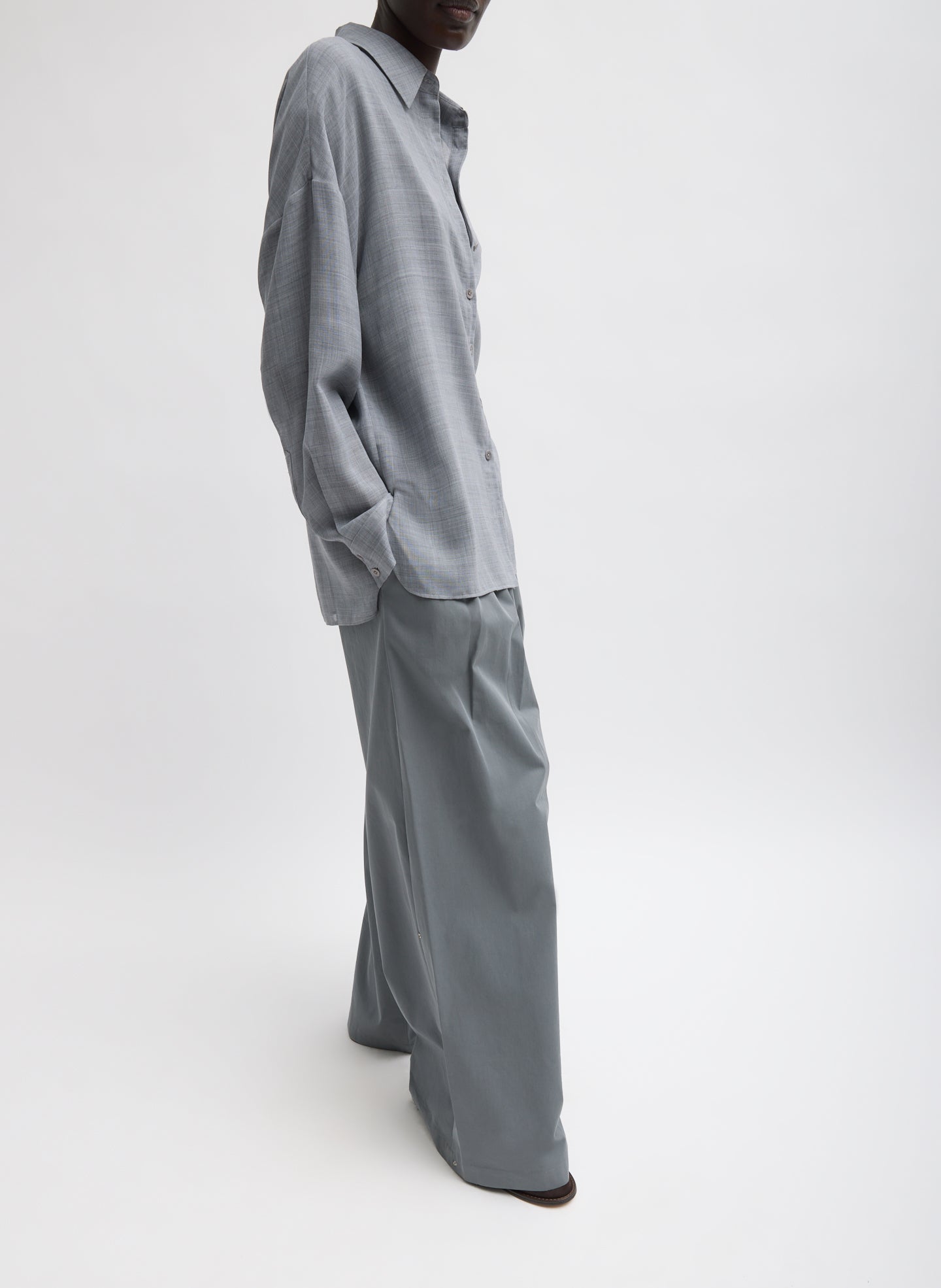 Sheer Wool Gauze Oversized Shirt | Tibi Heather Grey