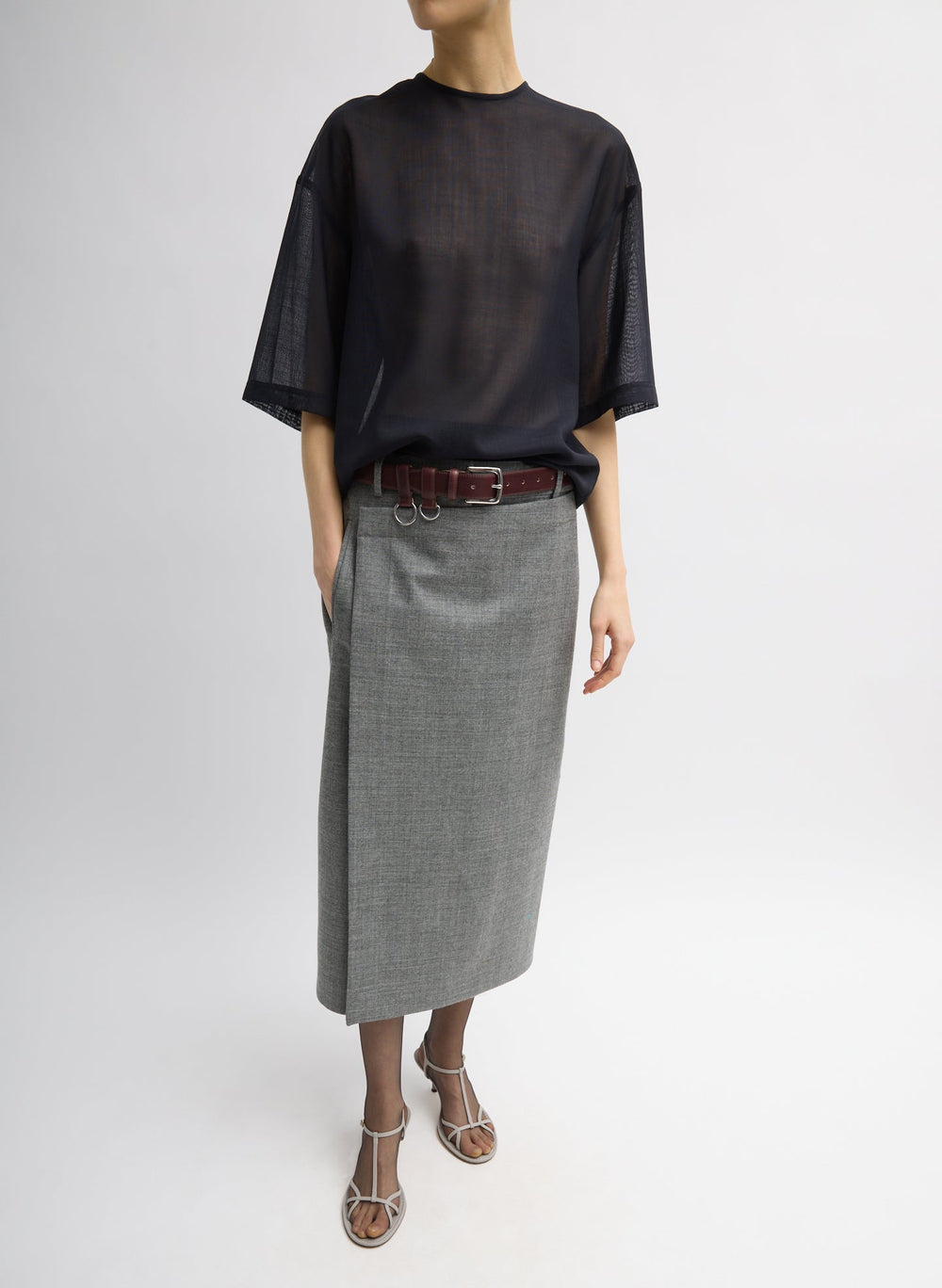 Sheer Wool Gauze Easy T-Shirt | Tibi Navy