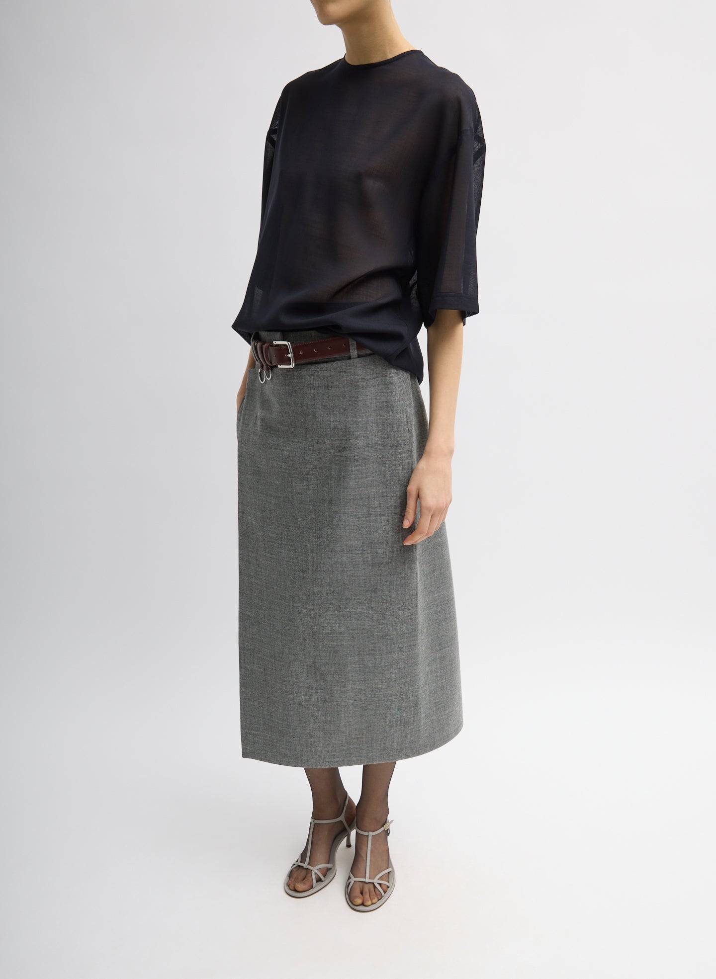 Sheer Wool Gauze Easy T-Shirt | Tibi Navy