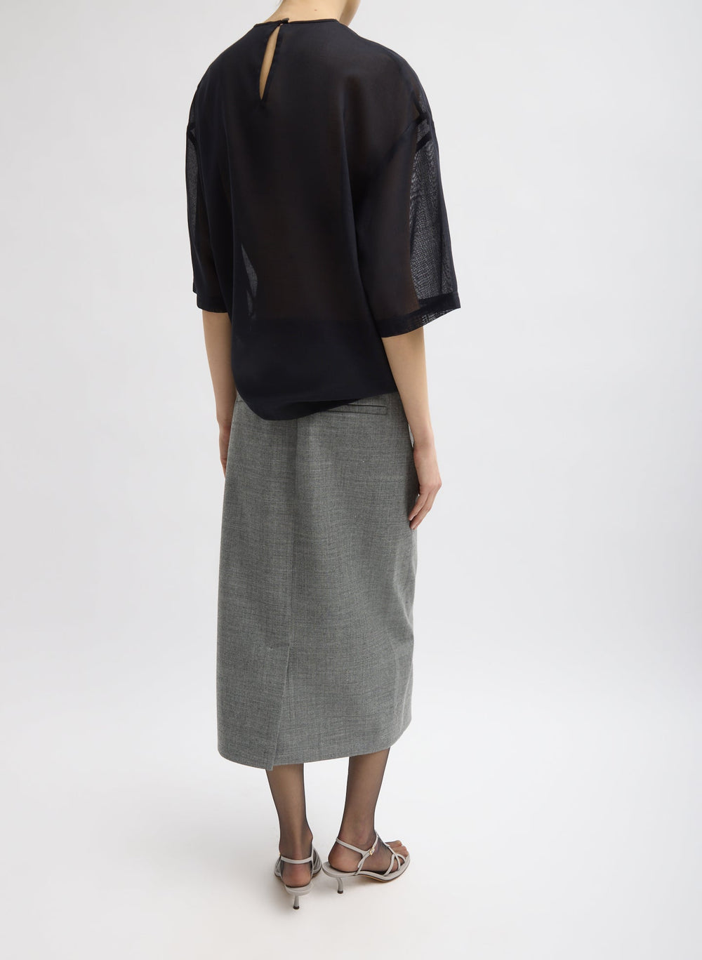 Sheer Wool Gauze Easy T-Shirt | Tibi Navy
