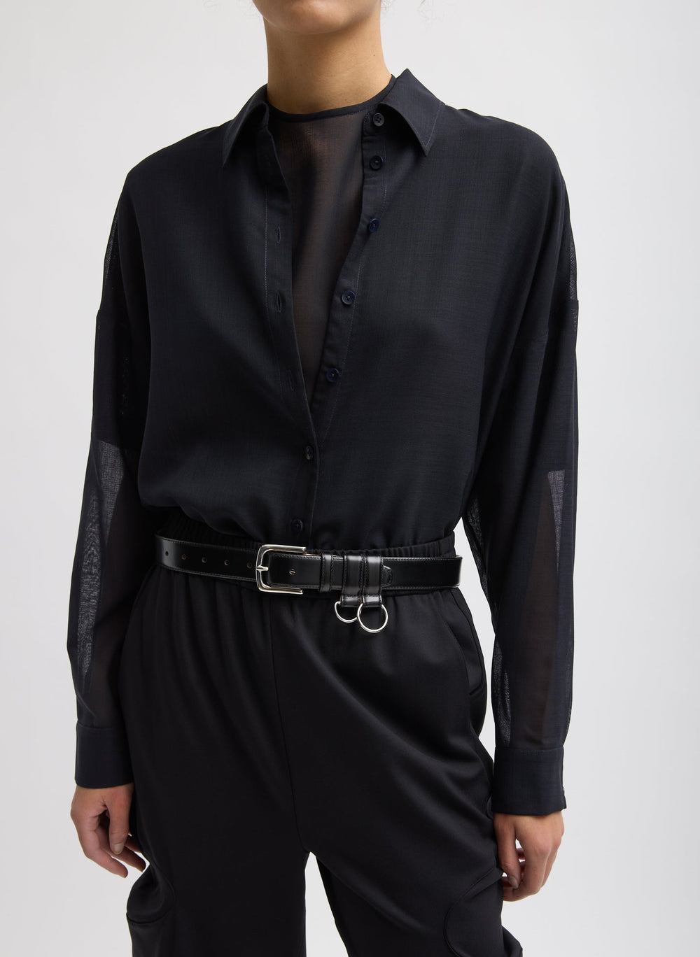 Sheer Wool Gauze Oversized Shirt | Tibi Navy