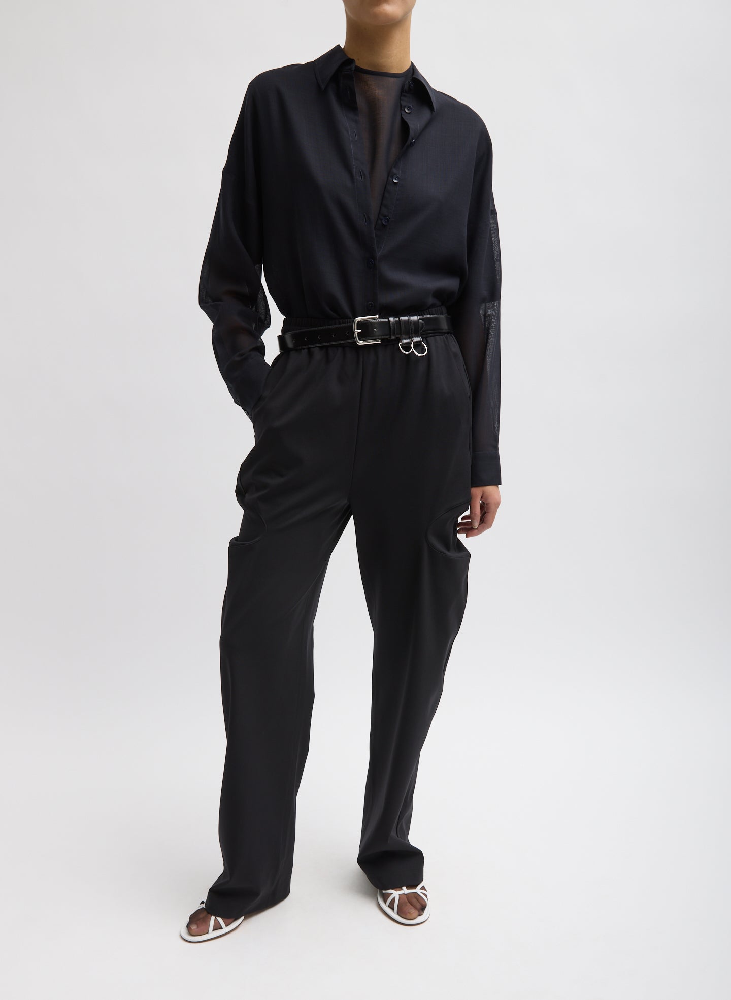 Sheer Wool Gauze Oversized Shirt | Tibi Navy