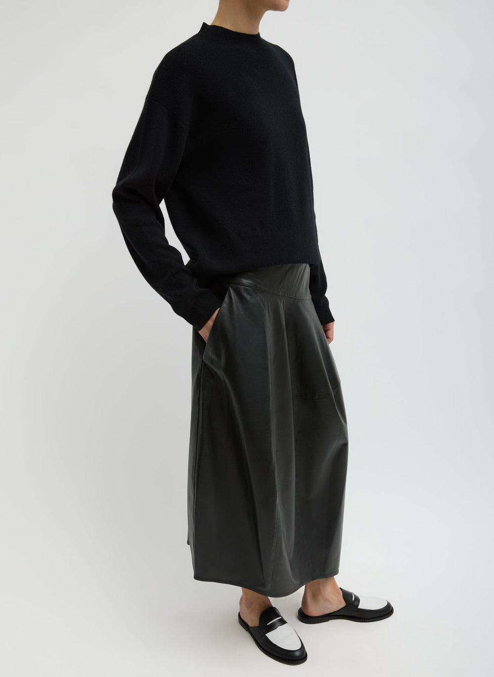 Leather Asymmetrical Balloon Skirt | Tibi Black