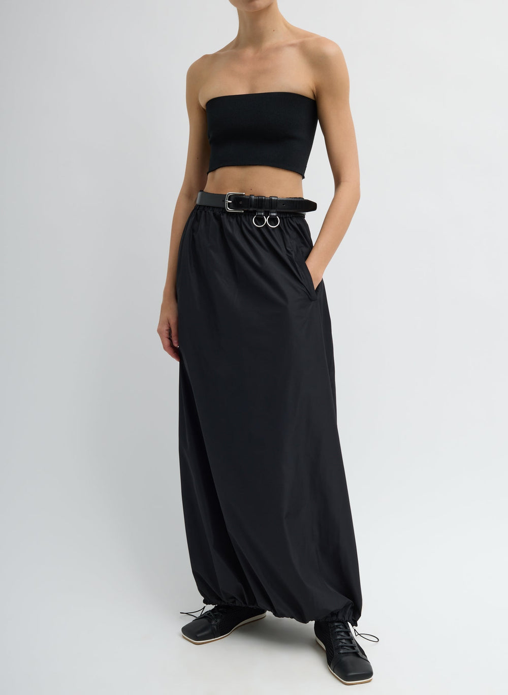 Italian Sporty Nylon Maxi Anorak Skirt | Tibi Black
