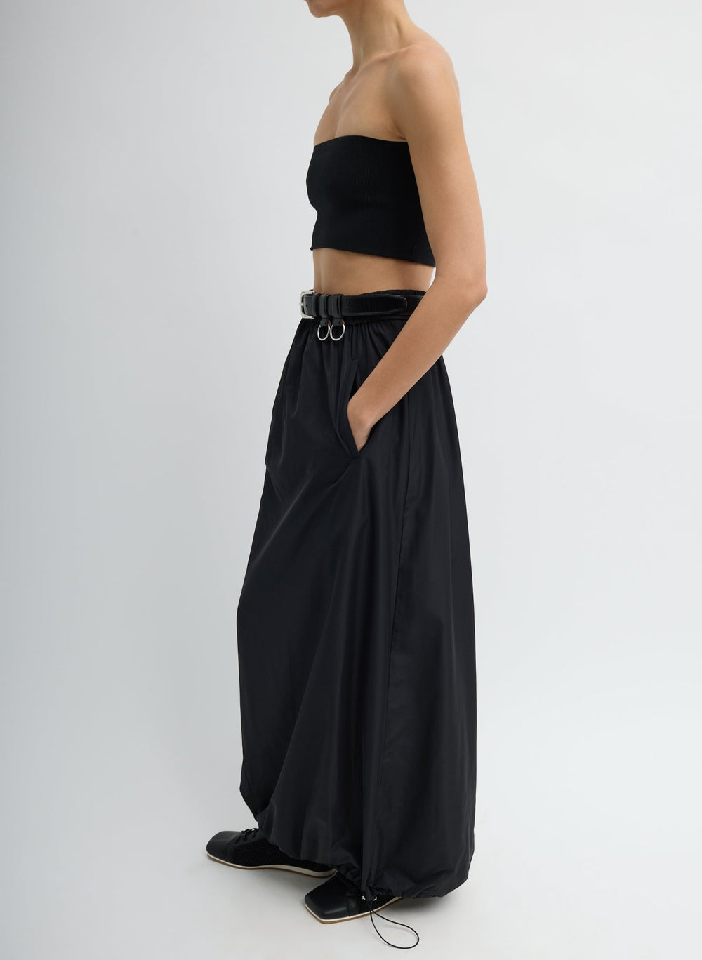 Italian Sporty Nylon Maxi Anorak Skirt | Tibi Black