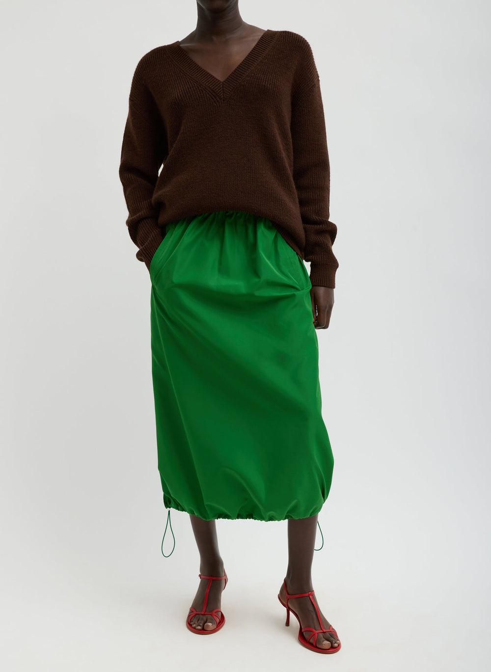 Italian Sporty Nylon Midi Anorak Skirt | Tibi Green