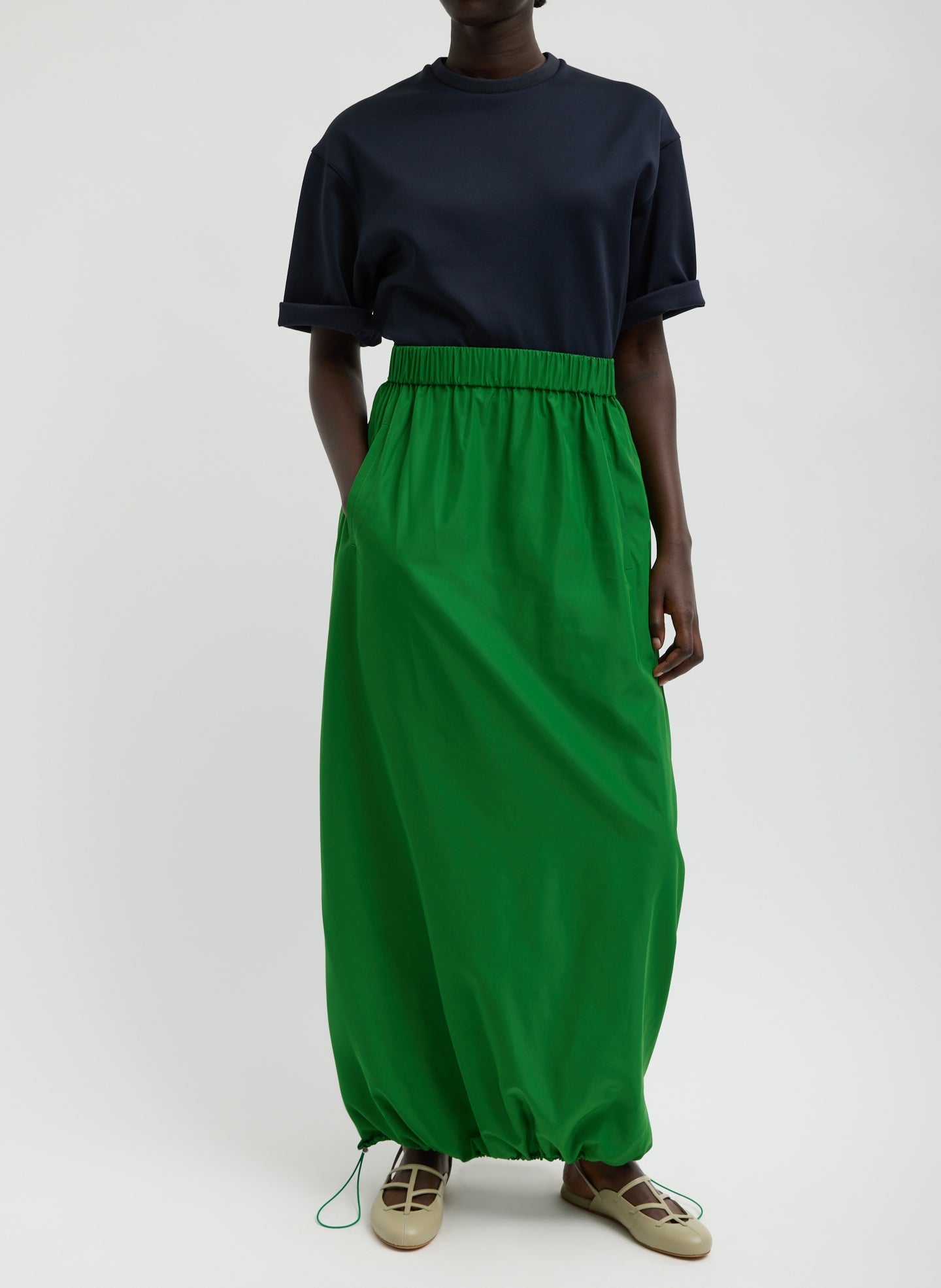 Italian Sporty Nylon Maxi Anorak Skirt | Tibi Green