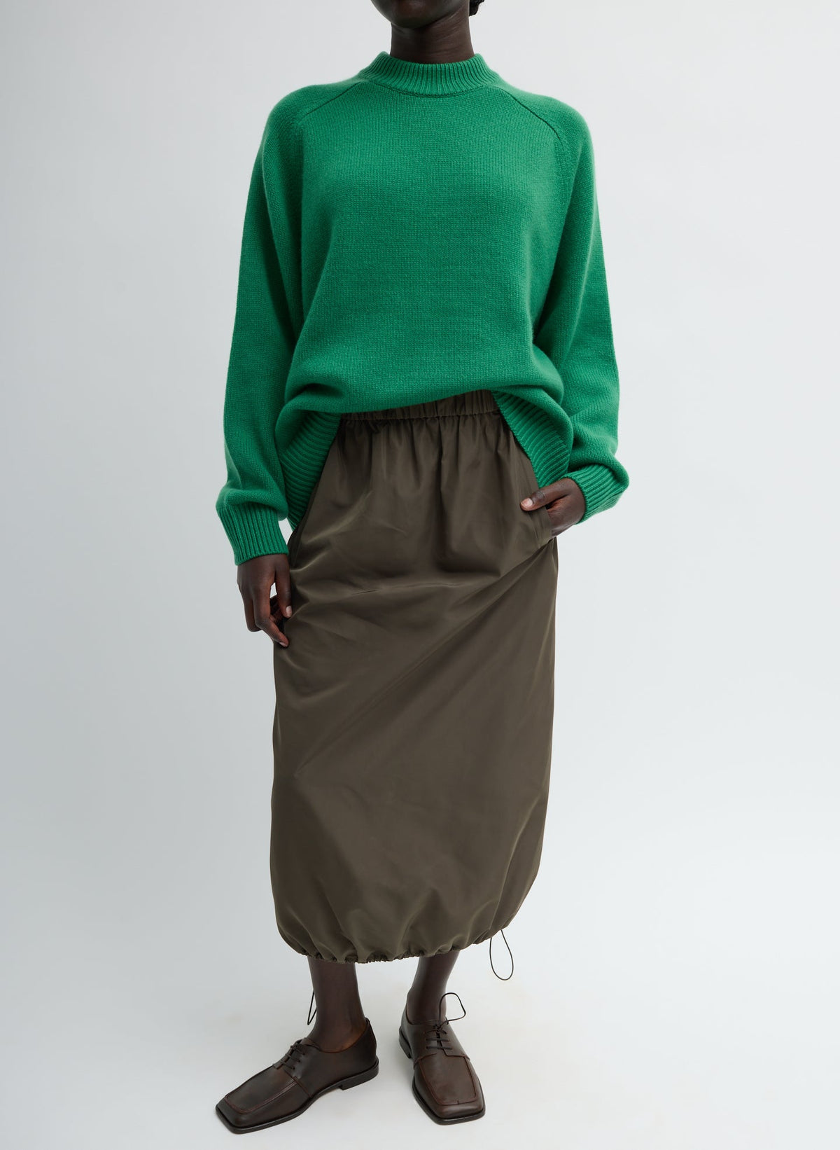 Italian Sporty Nylon Midi Anorak Skirt | Tibi Dark Hazelnut