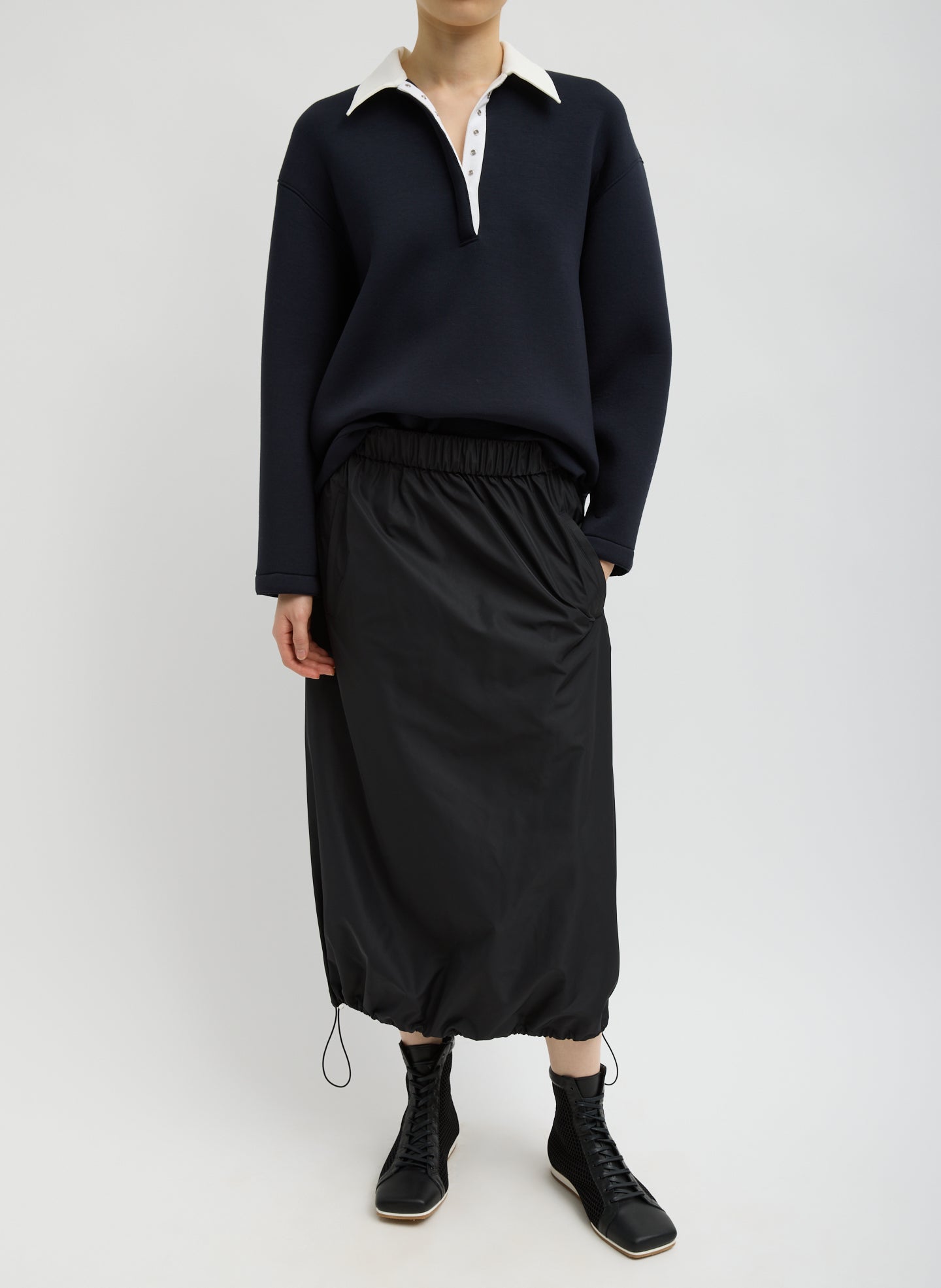 Italian Sporty Nylon Midi Anorak Skirt | Tibi Black