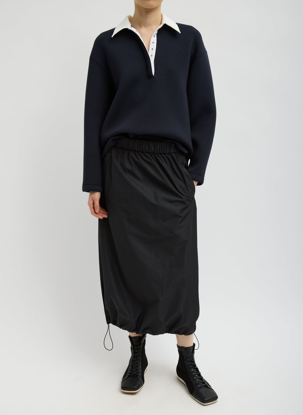 Italian Sporty Nylon Midi Anorak Skirt | Tibi Black
