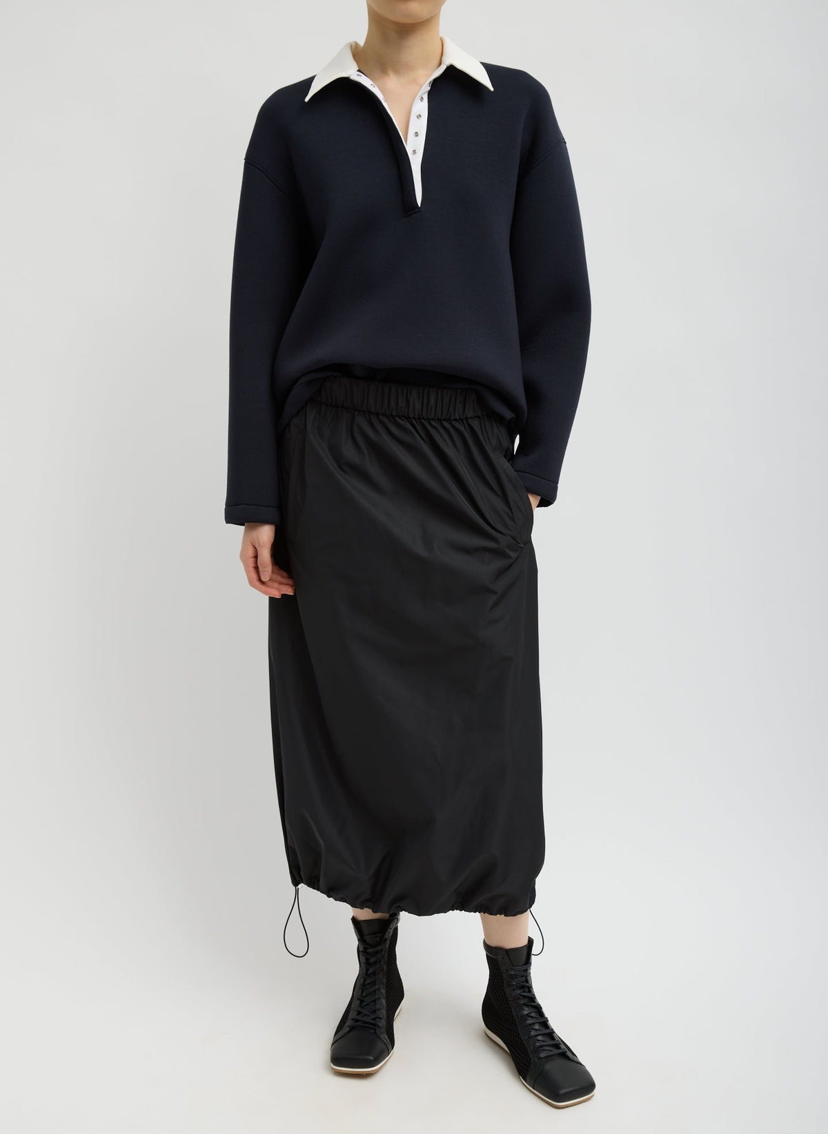 Italian Sporty Nylon Midi Anorak Skirt | Tibi Black