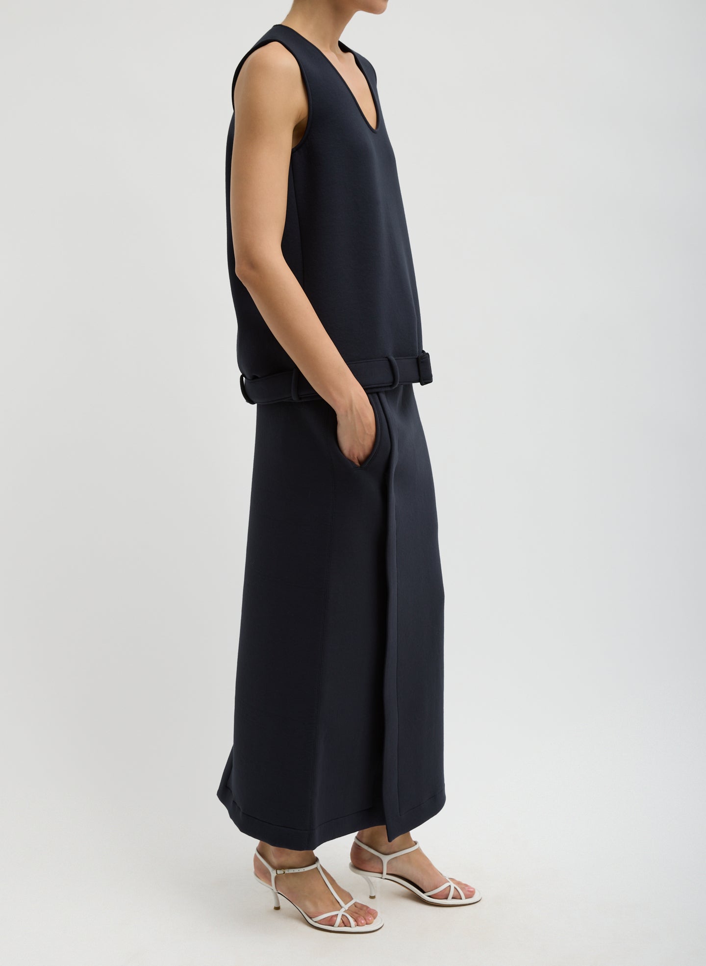 Bonded Viscose Maxi Wrap Skirt | Tibi Dark Navy