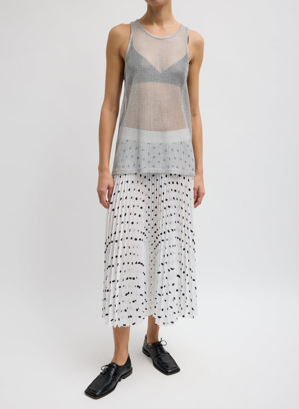 Scribble Dot Print Pull On Pleated Skirt | Tibi White/Black Multi