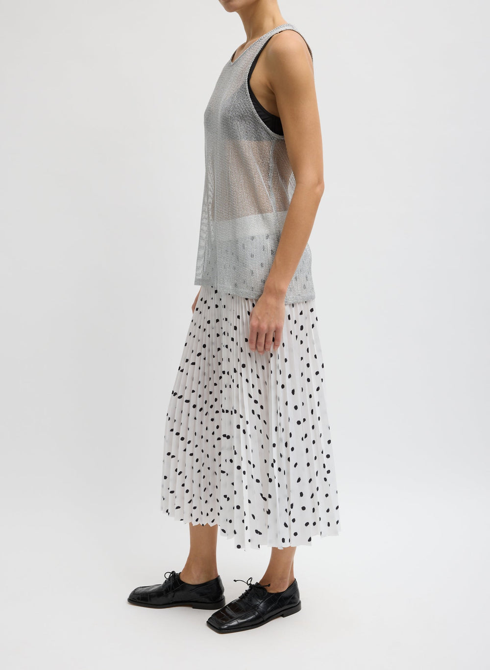Scribble Dot Print Pull On Pleated Skirt | Tibi White/Black Multi